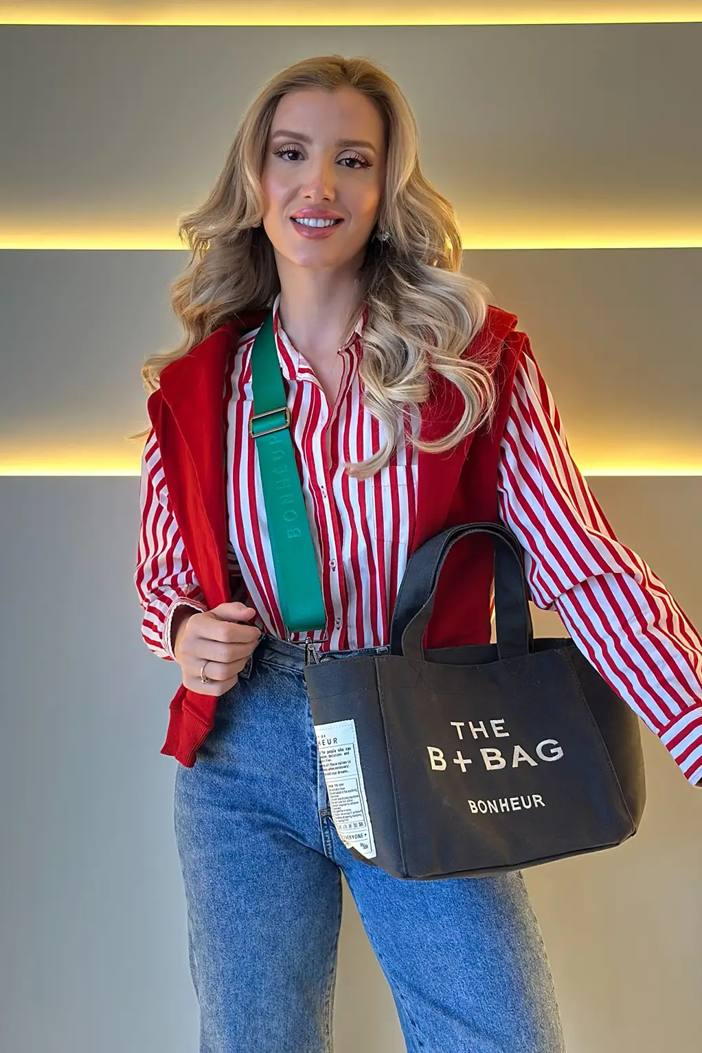 BNHR - B+Bag Mini Koyu Mavi Yeşil Askı Detay Çanta