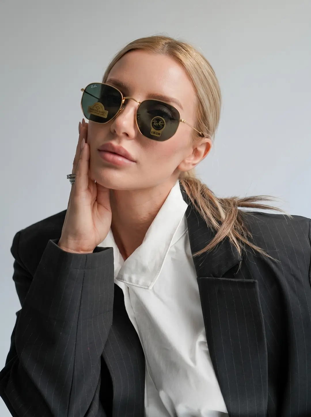 Rybn - Altıgen Yeşil Cam Gold Sap İthal Unisex Gözlük