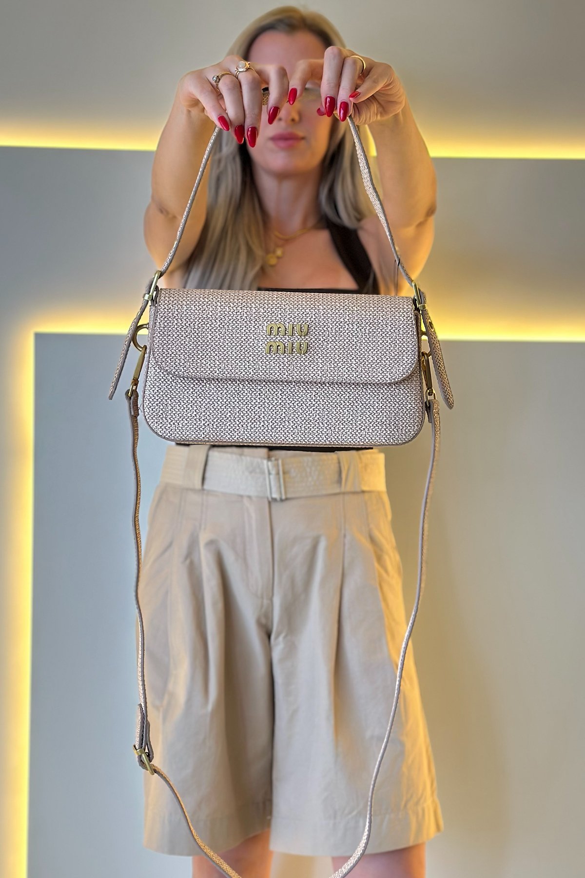 Miu Mi - Baggy Krem Gold Logo Detay