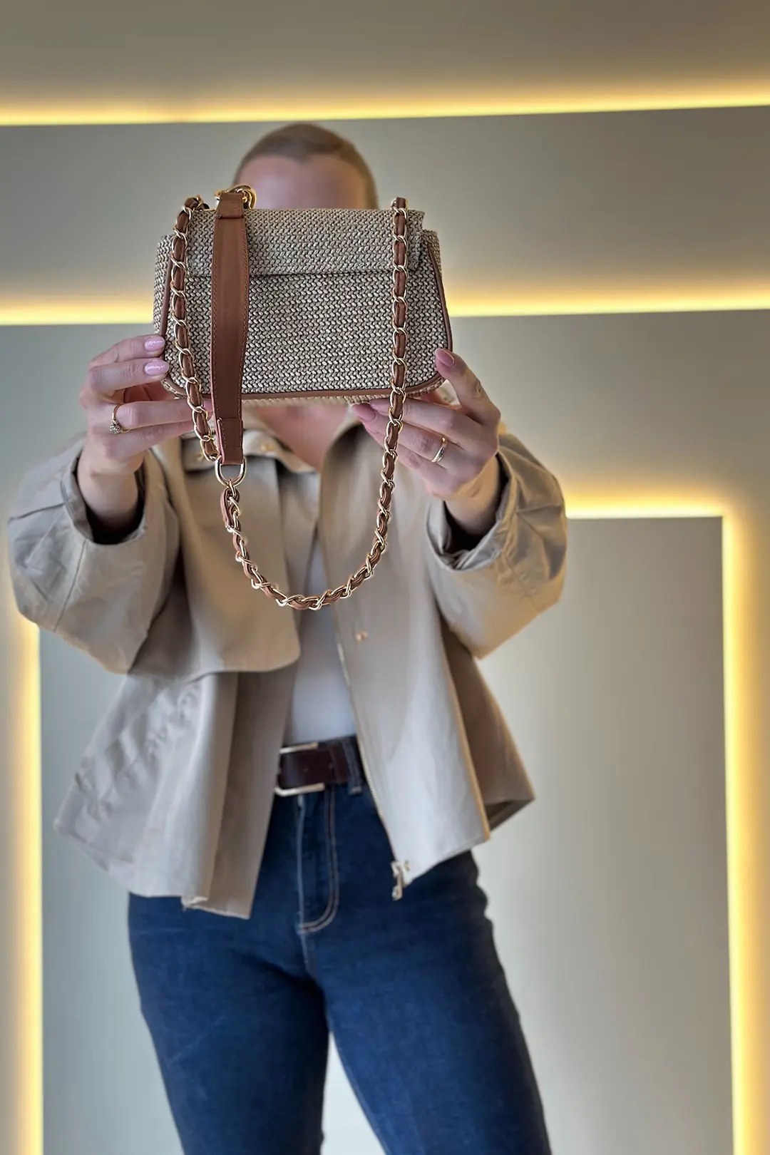 GSS - Rhinestone Krem Taba Çanta