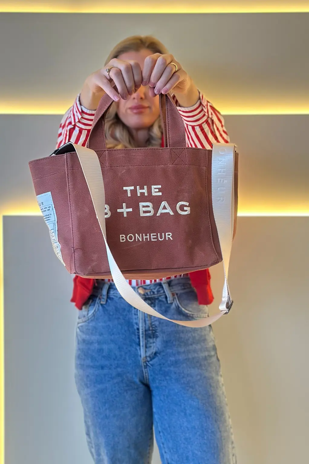 BNHR - B+Bag Mini Koyu Pembe Krem Askı Detay Çanta