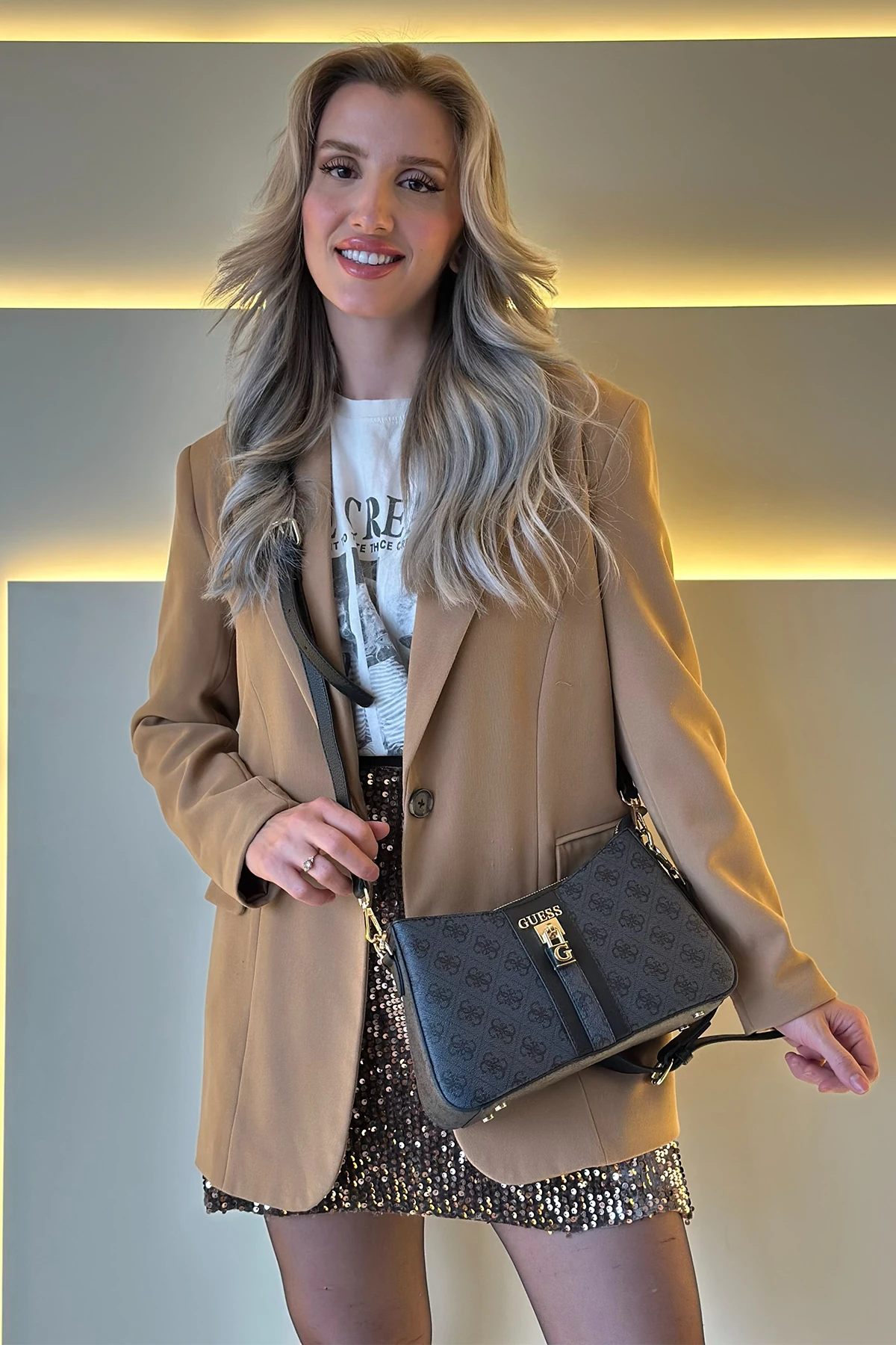 GSS - Monogram Detay Kilitli Lacivert Çanta