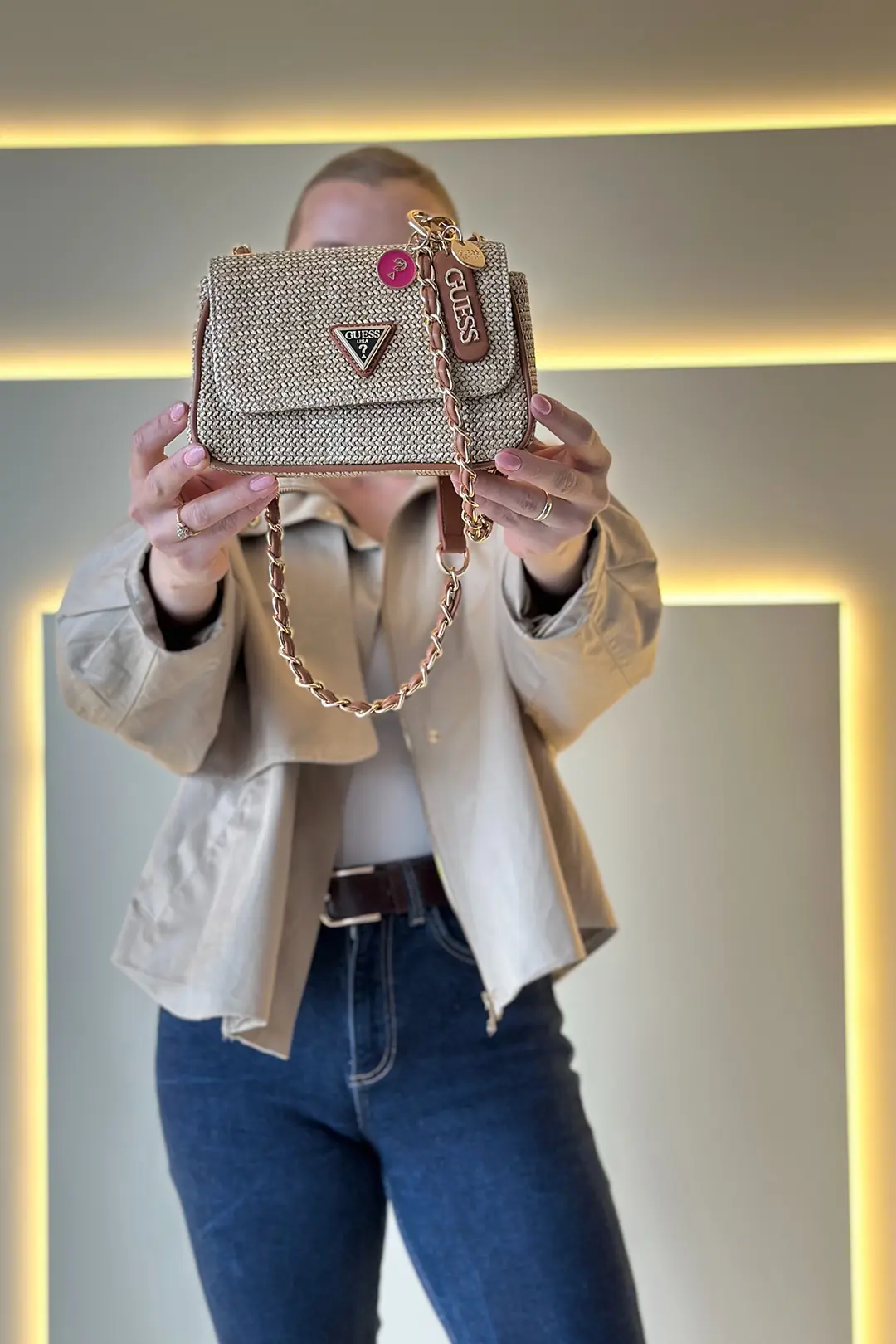 GSS - Rhinestone Krem Taba Çanta