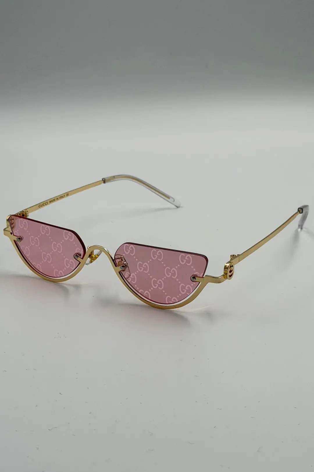 GCC - Güneş Gözlüğü Logolu Pembe Cam İnce Gold Çerçeve