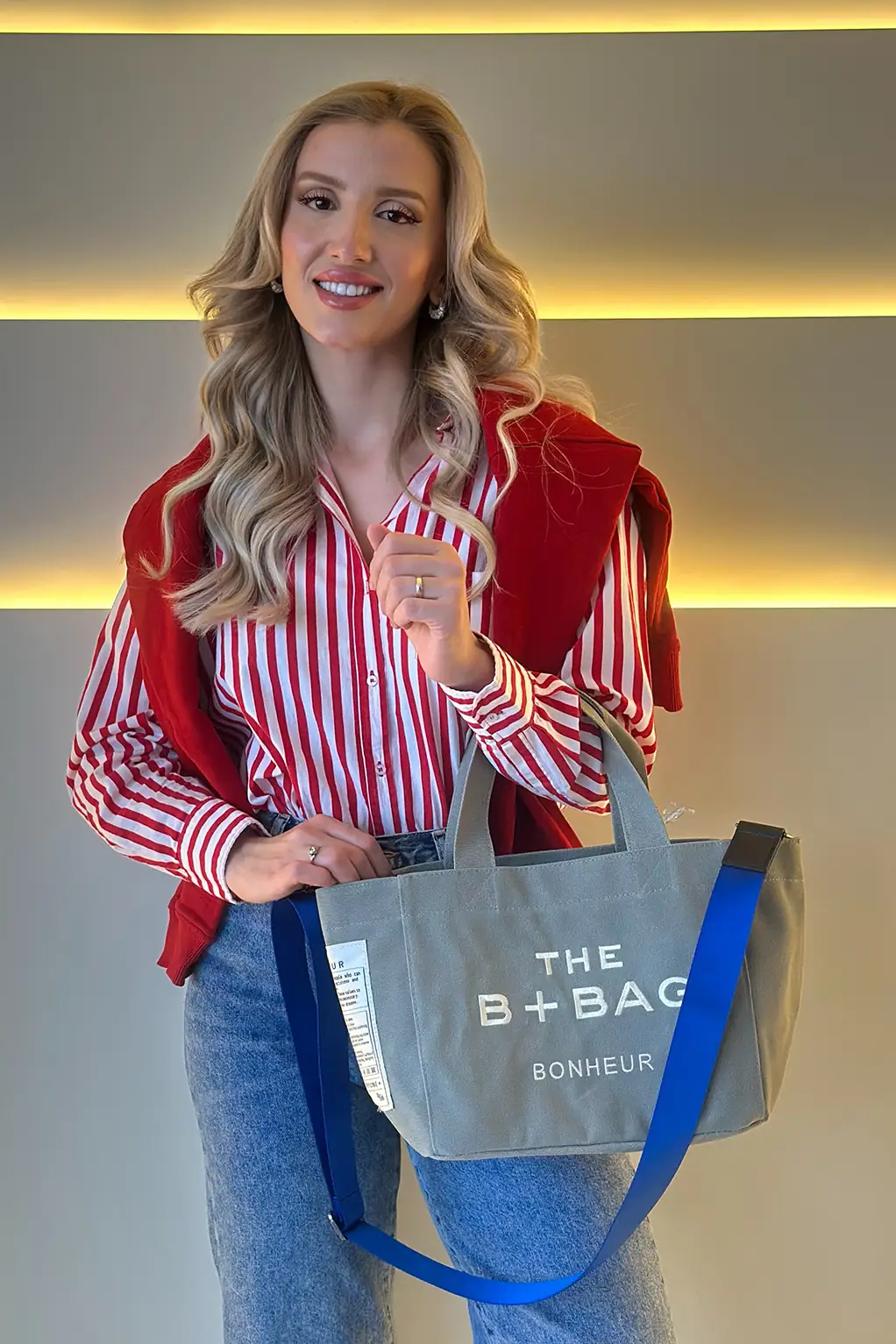 BNHR - B+Bag Mini Gri Mavi Askı Detay Çanta