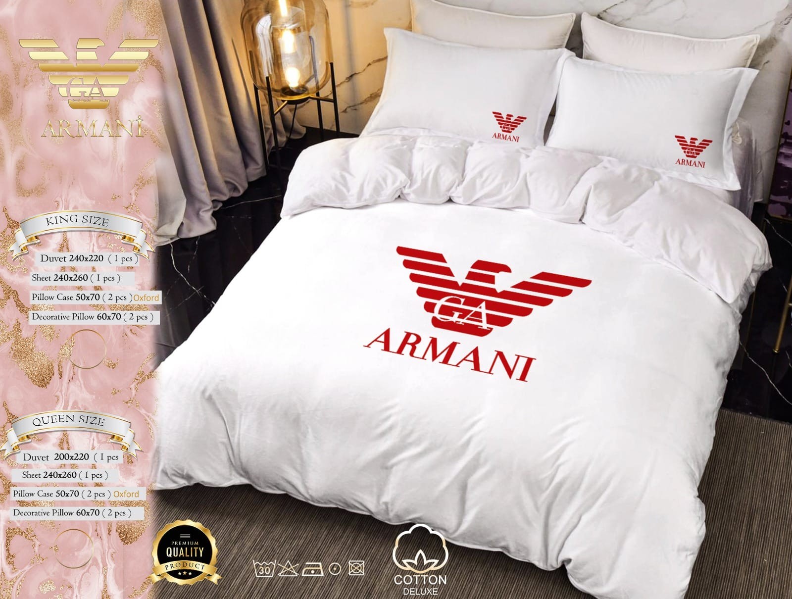 ARMN - Nevresim Takımı Beyaz Bordo Logo