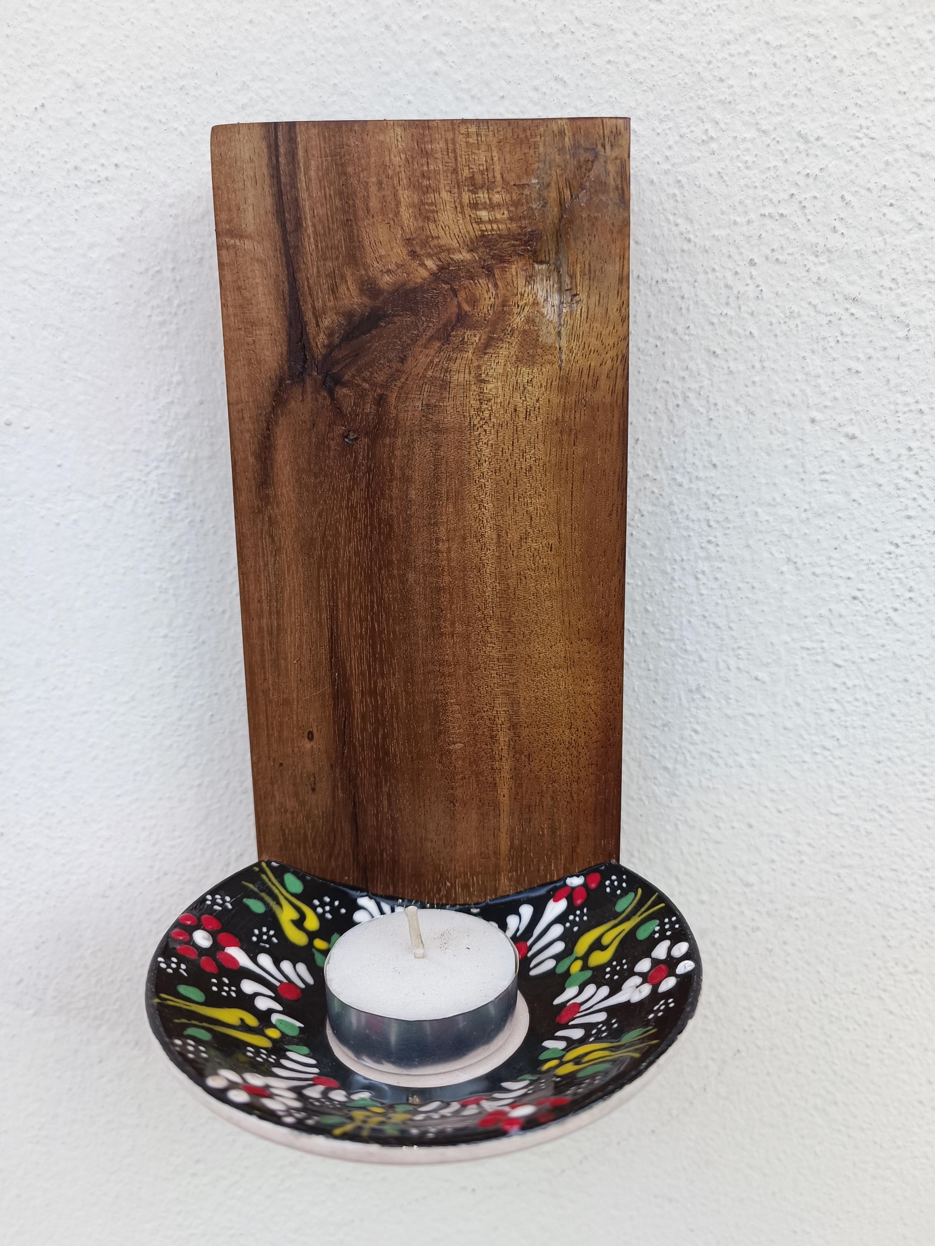 El Yapımı Doğal Ahşap Mumluk & Sukulent 18-8 cm
