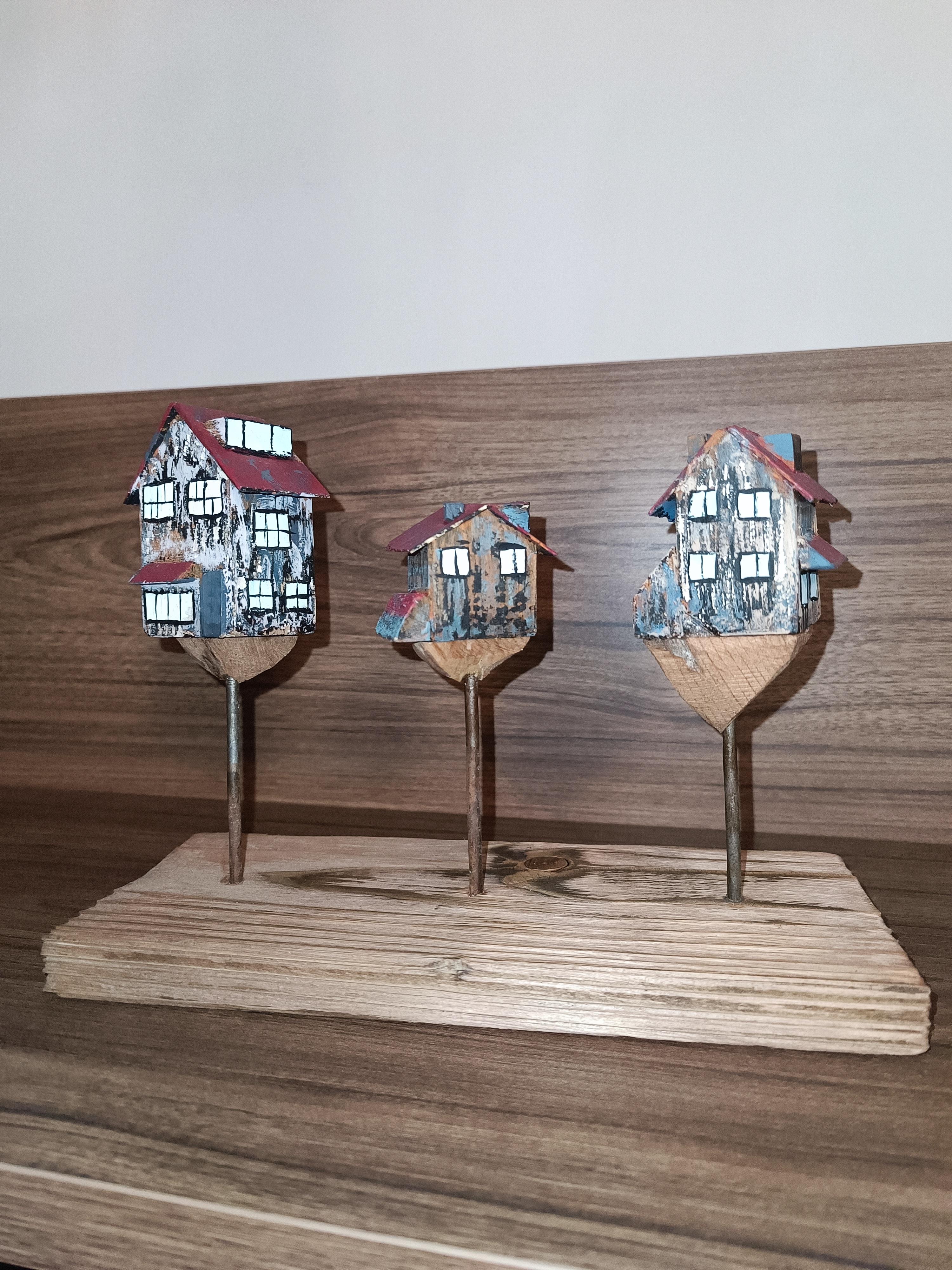 El Yapımı Doğal Ahşap Süs Dekoru 24-15-11cm