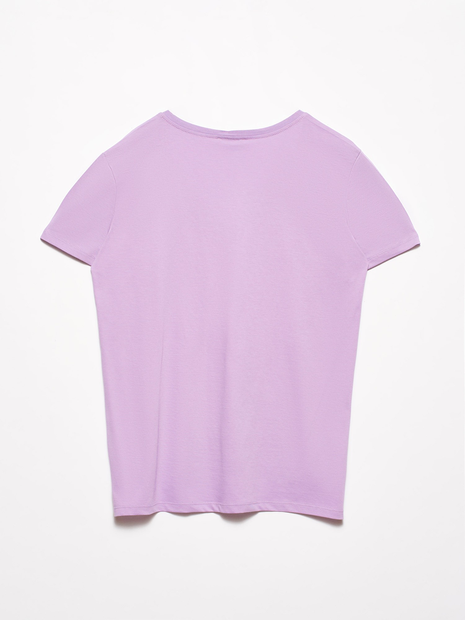 V Yaka Basic Lila T-Shirt 