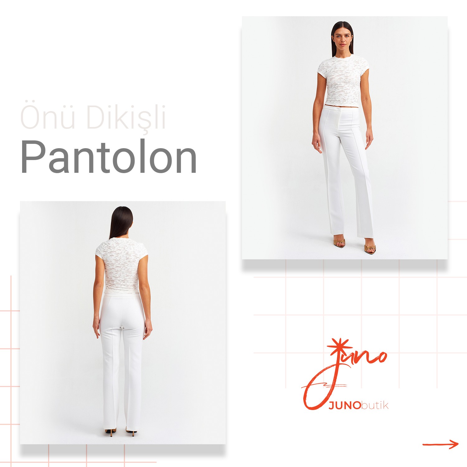 Önü Dikişli Beyaz Pantolon