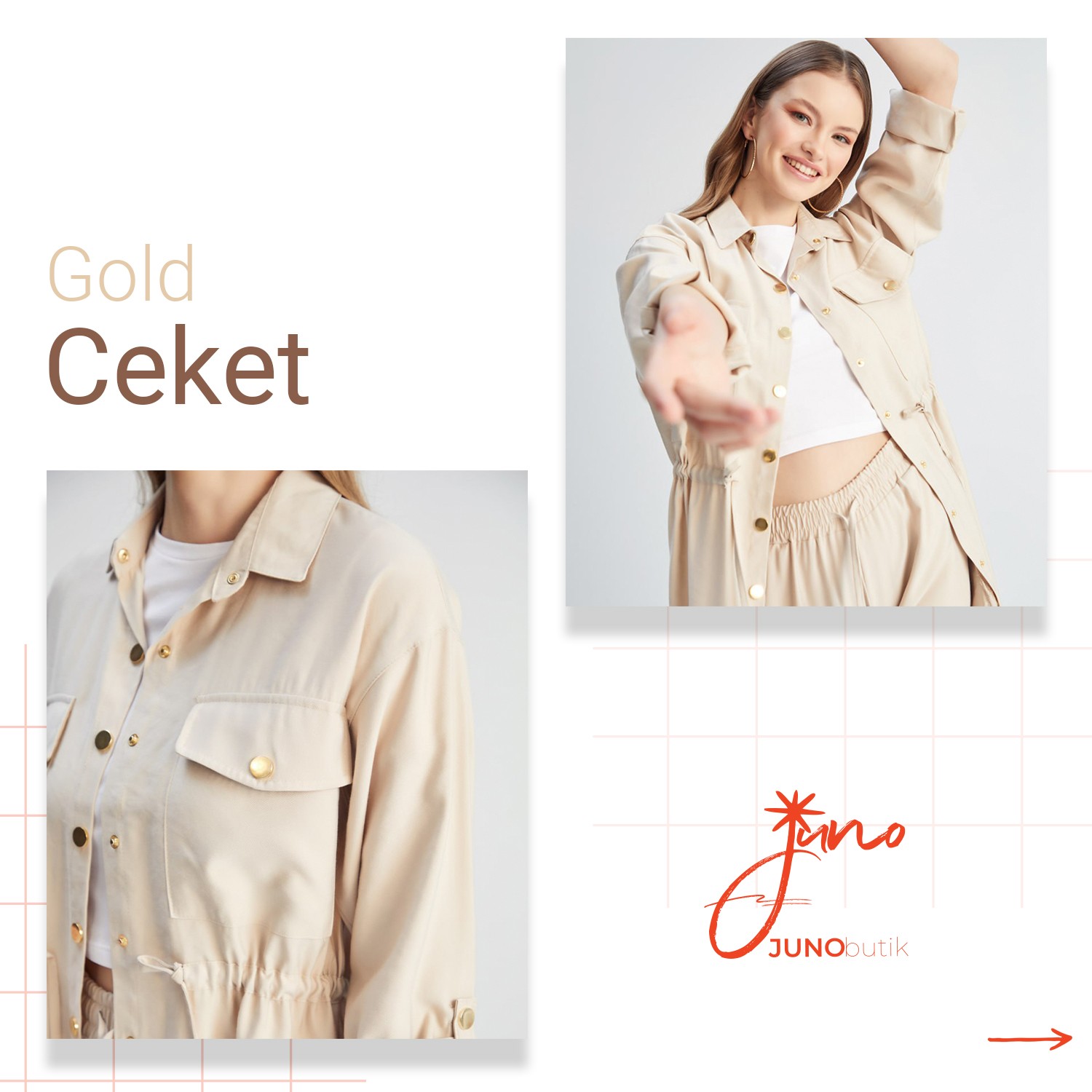 Gold Çıtçıt Detay Belden Bağlanmalı Taş Gömlek/Ceket