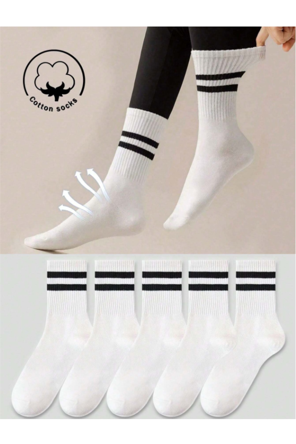 Kadın 5 li tenis çorap soket boy