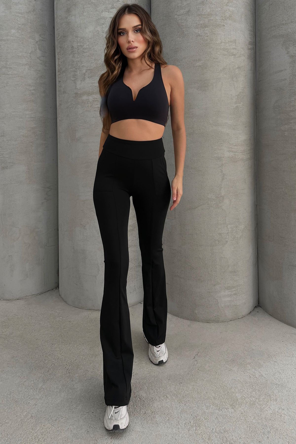 Yüksek Bel Flare Comfort Çift Cepli Toparlayıcı Ispanyol Paça Comfort Spor Pantolon