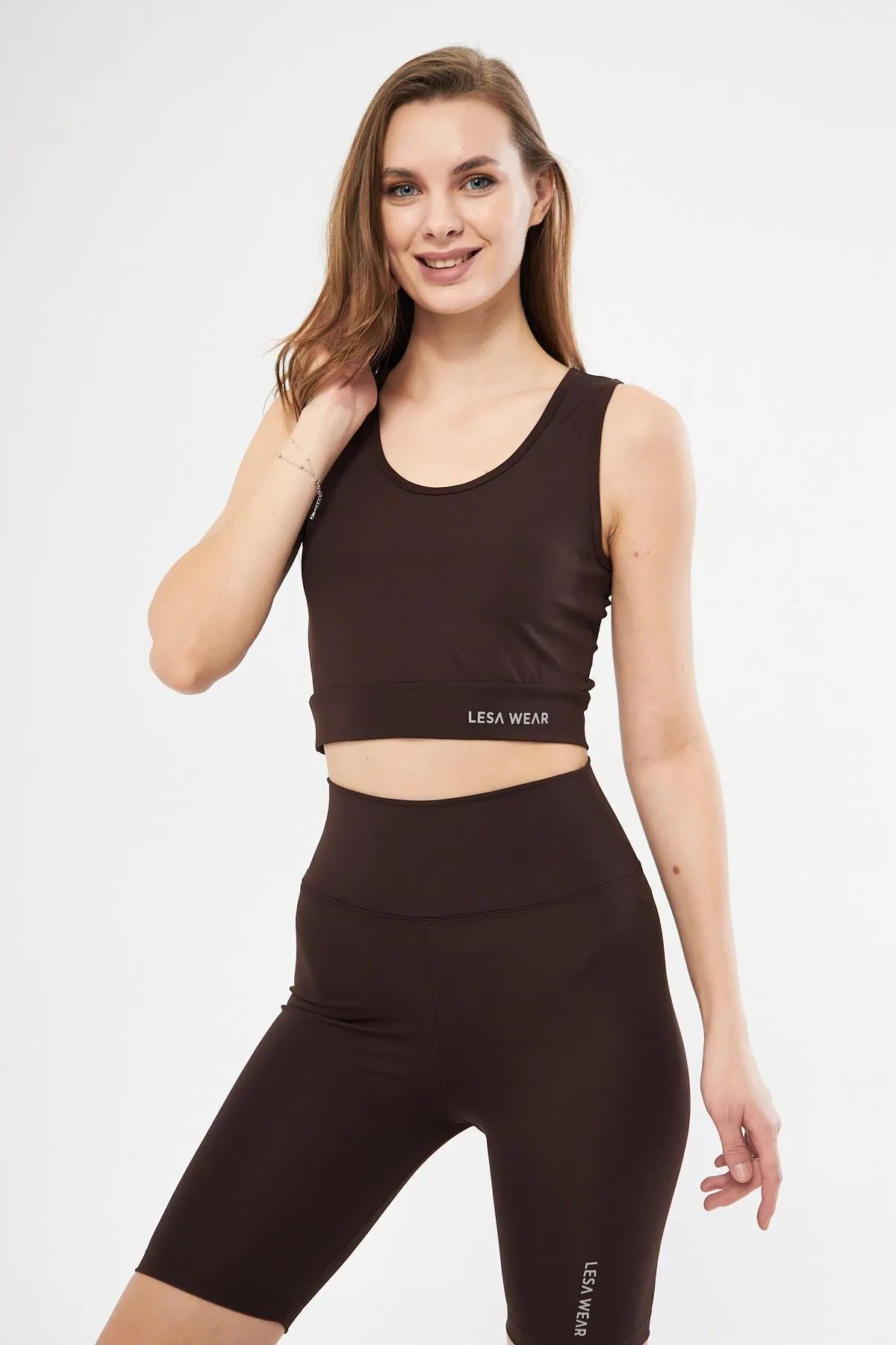 Halter Yaka Spor Sütyeni Crop Top - kahverengi