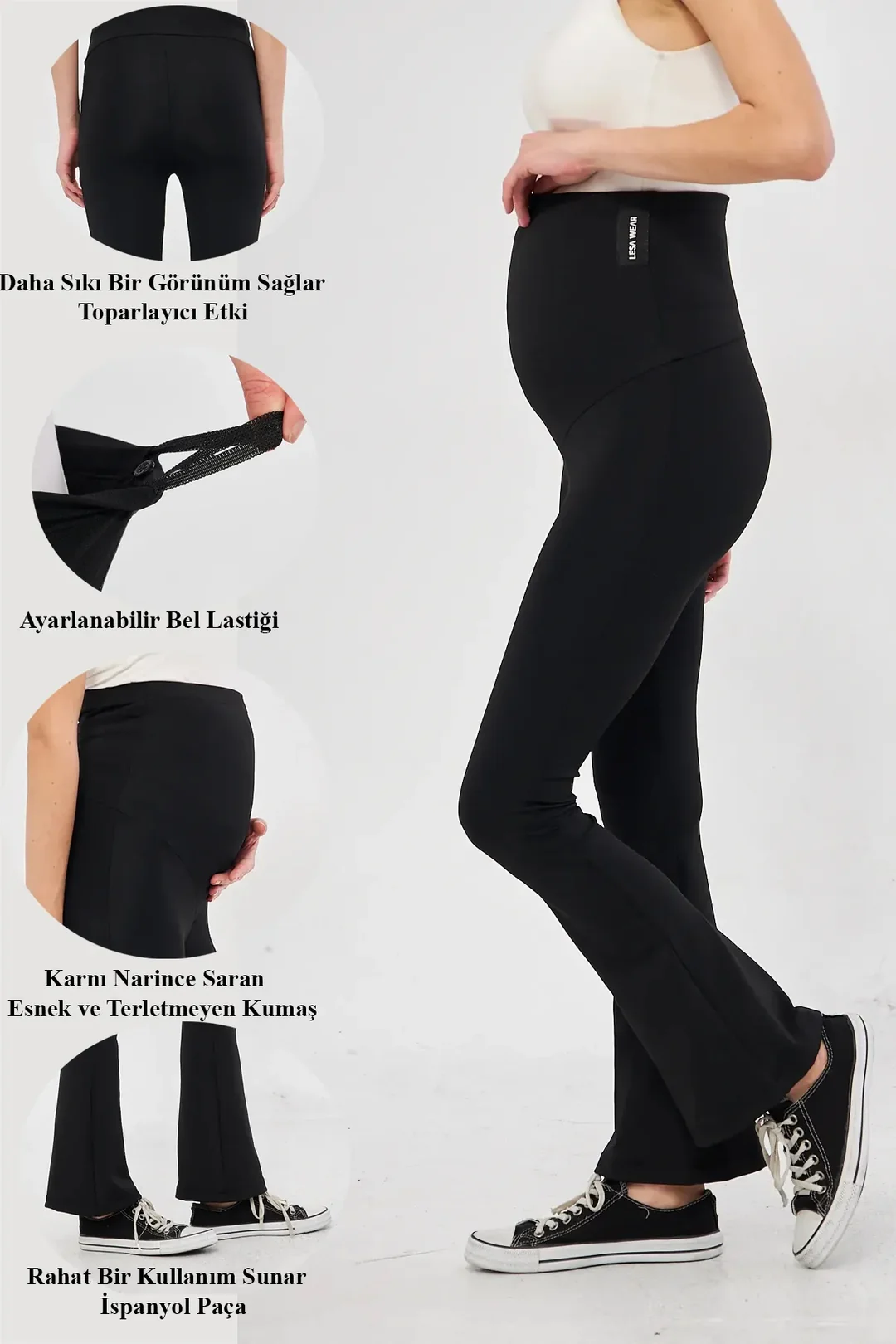 İspanyol Paça Ayarlanabilir Yüksek Bel Esnek Toparlayıcı Ve Sıkılaştırıcı Hamile Tayt Kahverengi - siyah