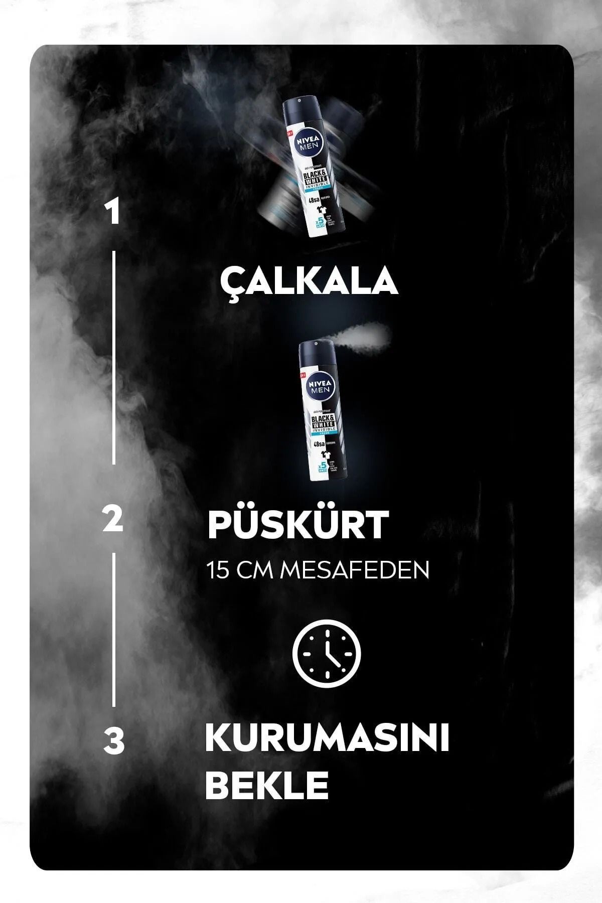 MEN Sprey Deodorant Black&White Invisible Original 150ml Anti-Perspirant, 48 Saat Koruma * 4 Adet