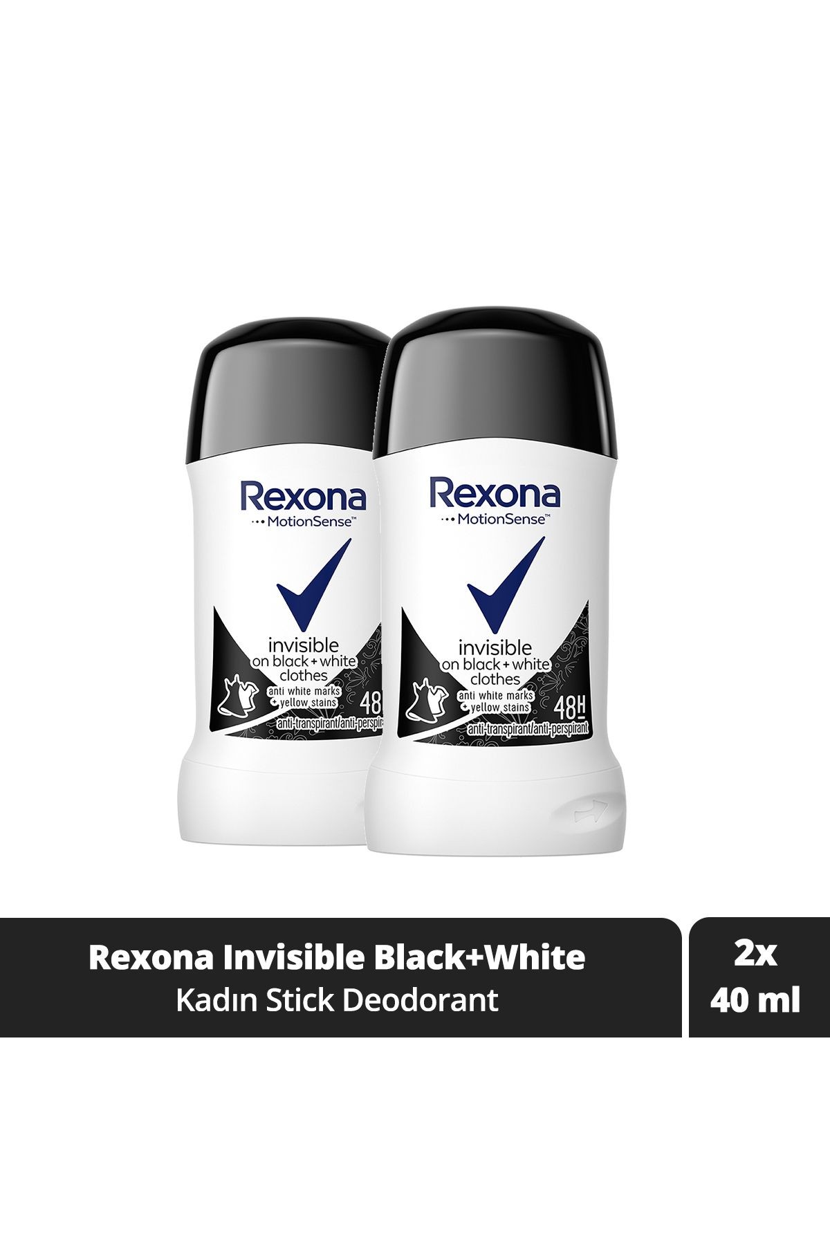 Kadın Stick Deodorant Invisible Black White 40 ml X2