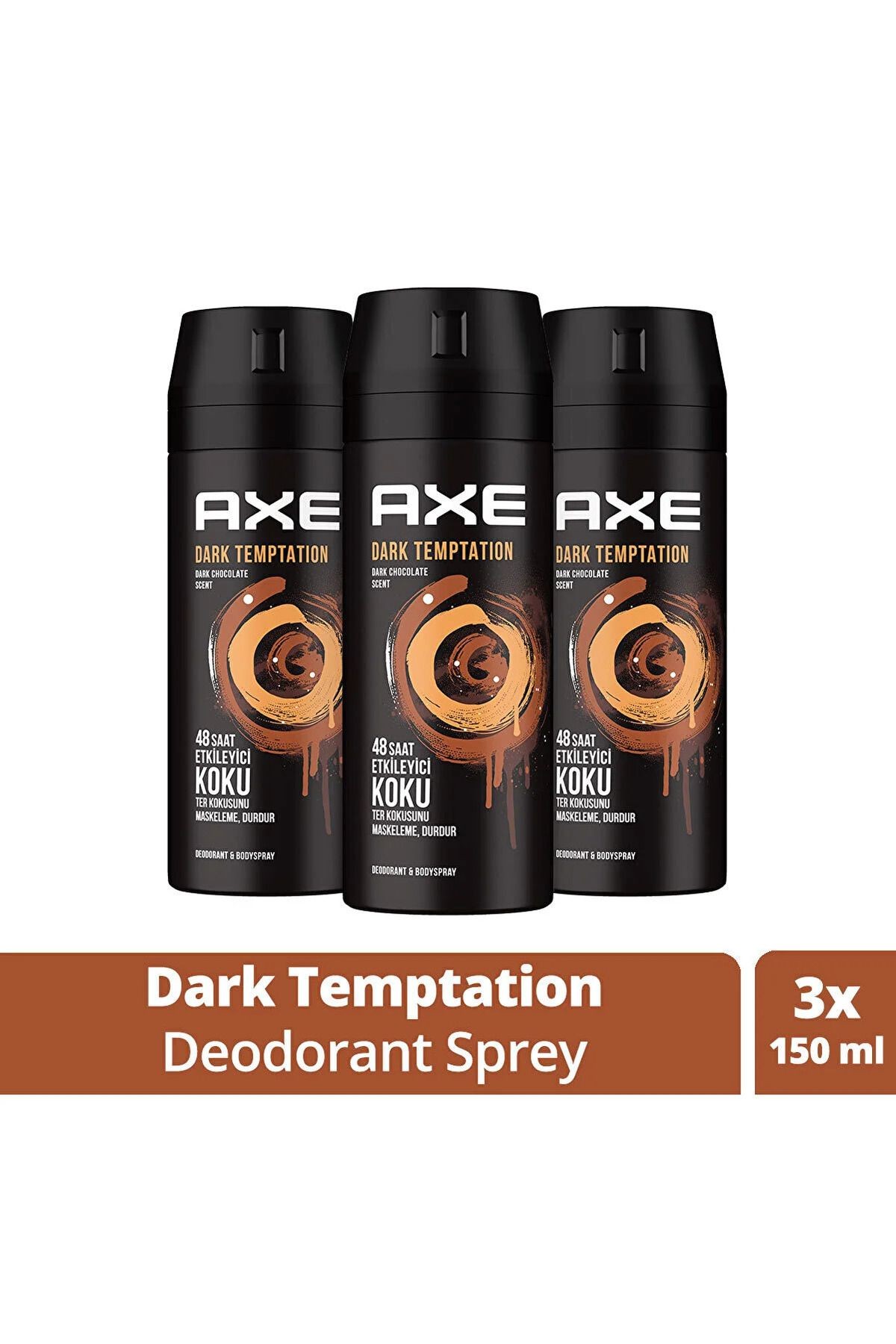 Erkek Deodorant & Bodyspray Dark Temptation 48 Saat Etkileyici Koku Vücut Spreyi 150 ml * 3 ADET