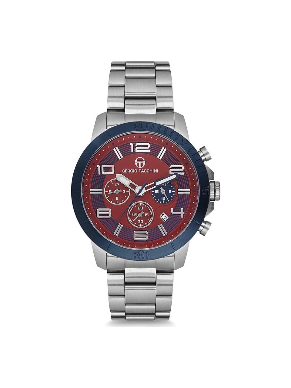 ST.3.107 Sergio Tacchini Erkek Kol Saati - Gümüş Lacivert Detaylı - Bordo