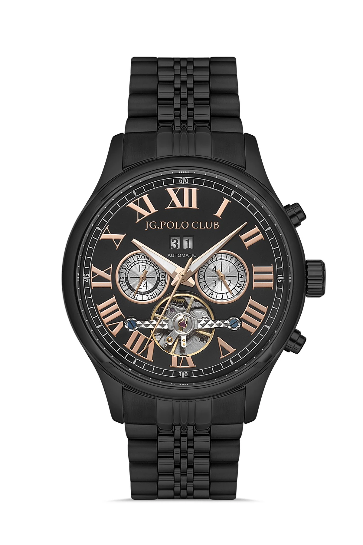 JPC.G11817 JG POLO CLUB Erkek Otomatik Kol Saati - siyah-siyah rose gold