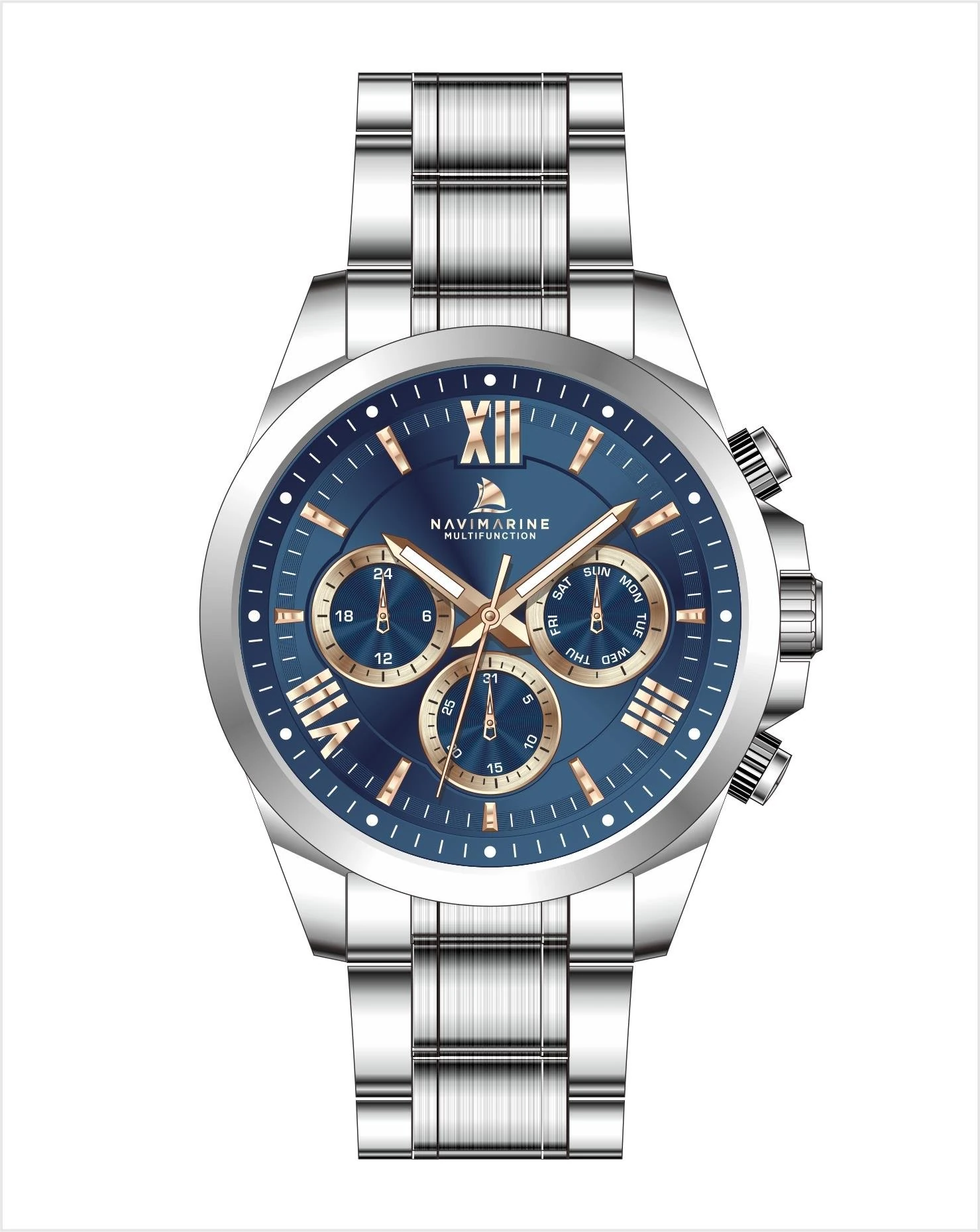 NAVI 035 Navimarine Erkek Kol Saati - gümüş-lacivert rose gold