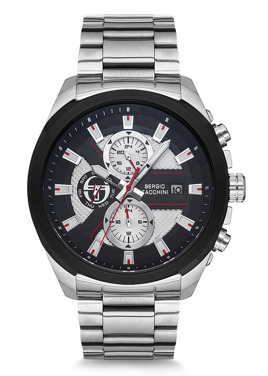 ST.5.178 Sergio Tacchini Erkek Kol Saati - Gümüş Siyah Detaylı