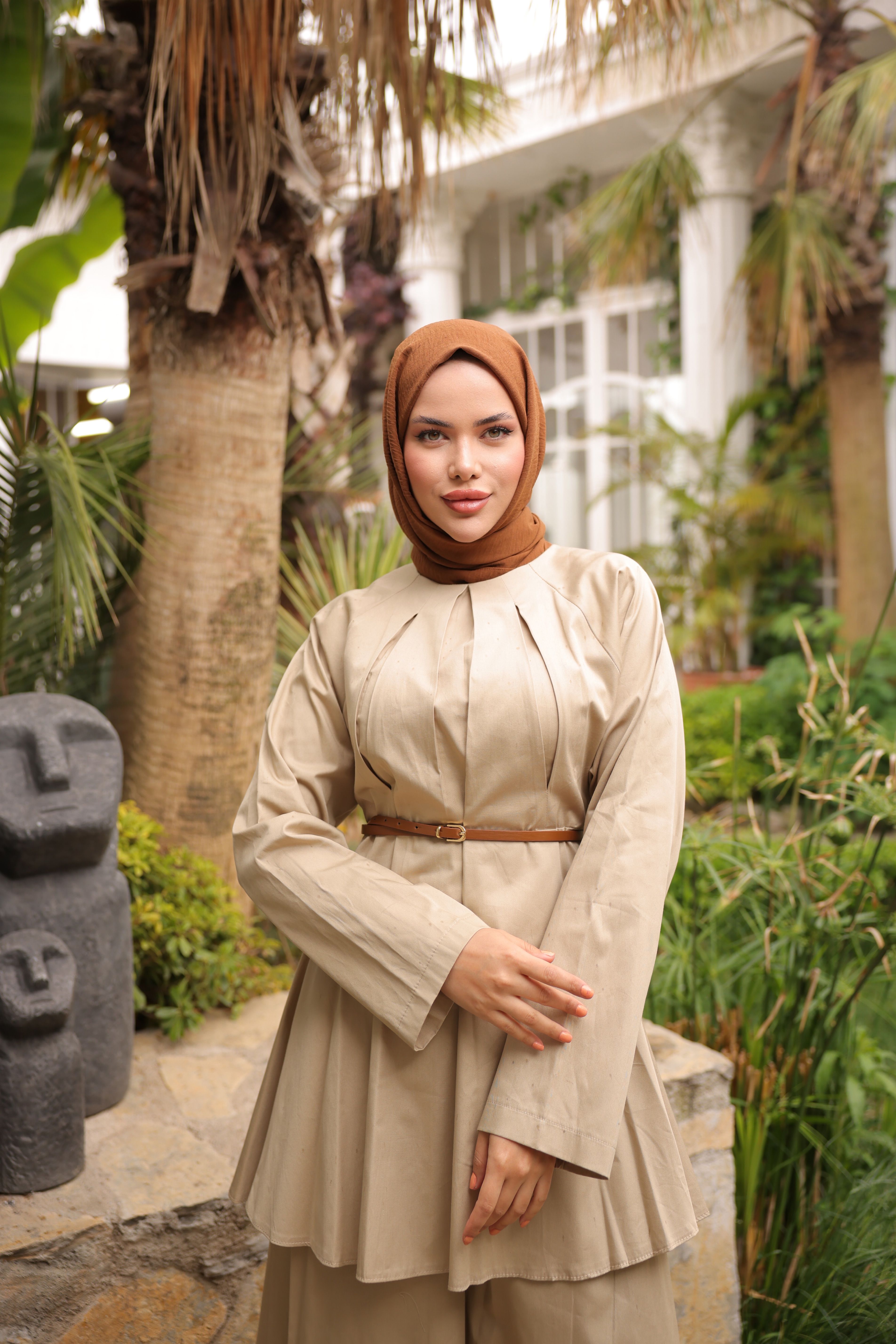 Gabardin Pantolon Takım Kemerli Tunik