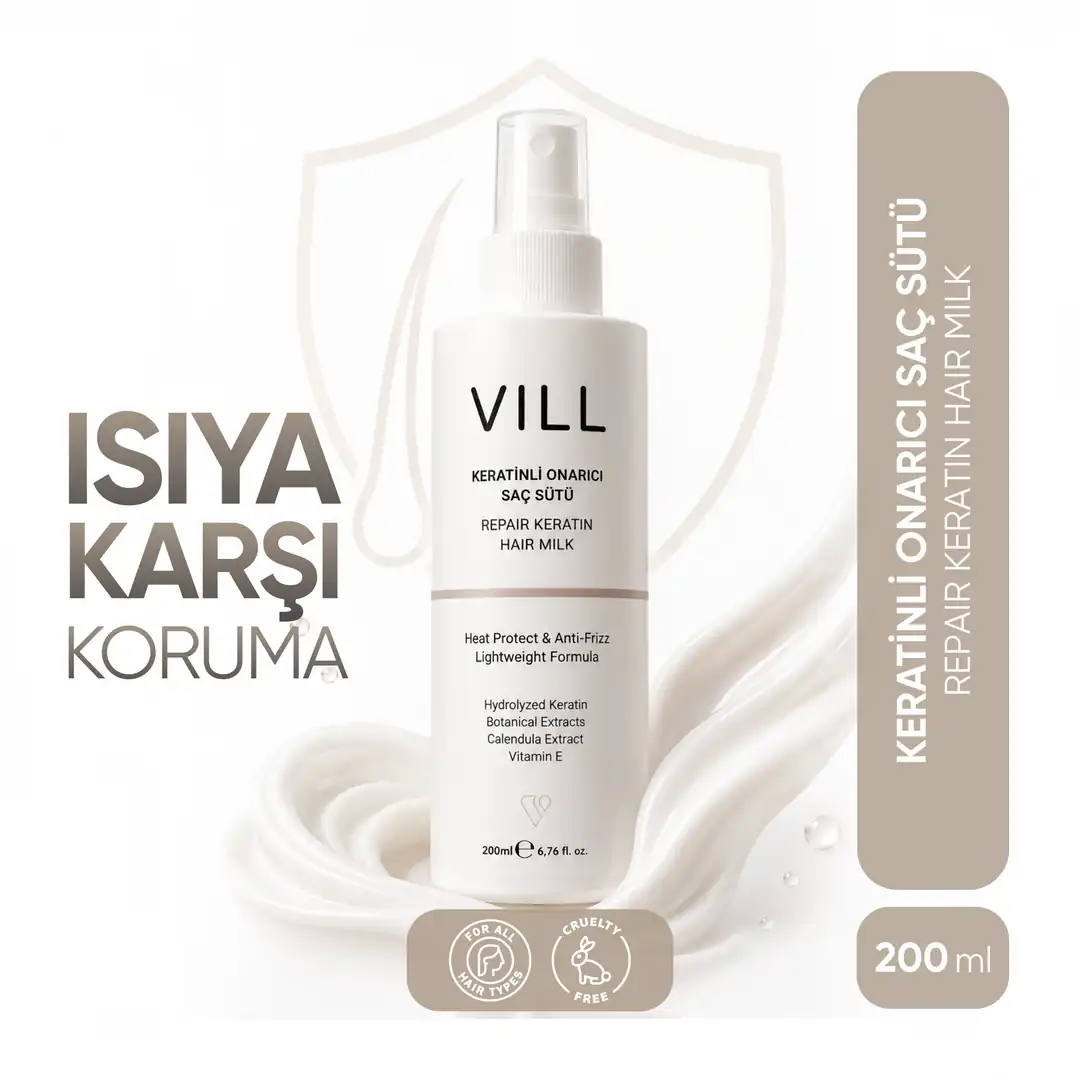 Vill Keratinli Onarıcı Saç Sütü 200 ml | Isı Koruyucu & Kabarma Karşıtı Sprey
