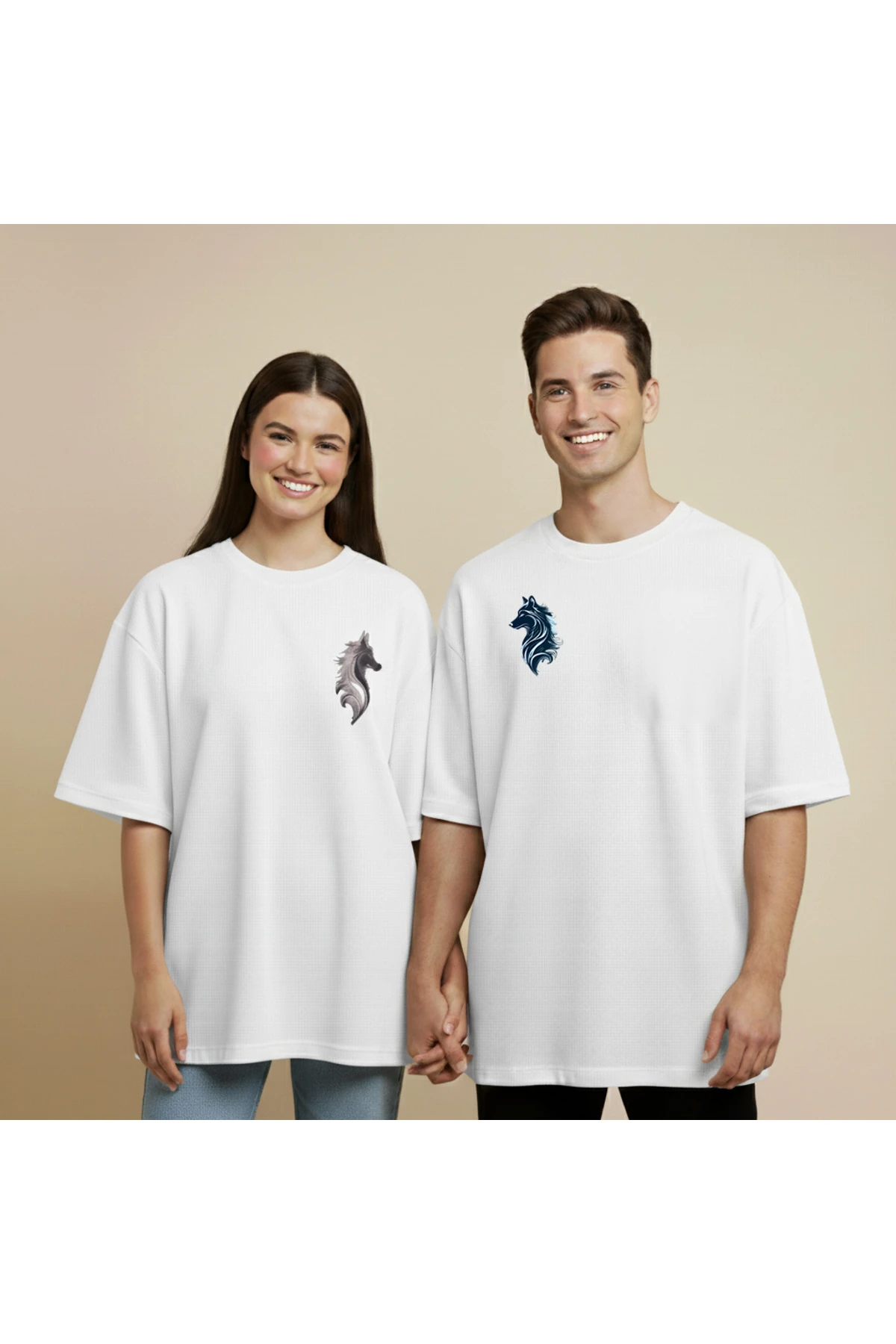 Bozkurt Baskılı Çift Tişört Seti Unisex Oversize Kalıp