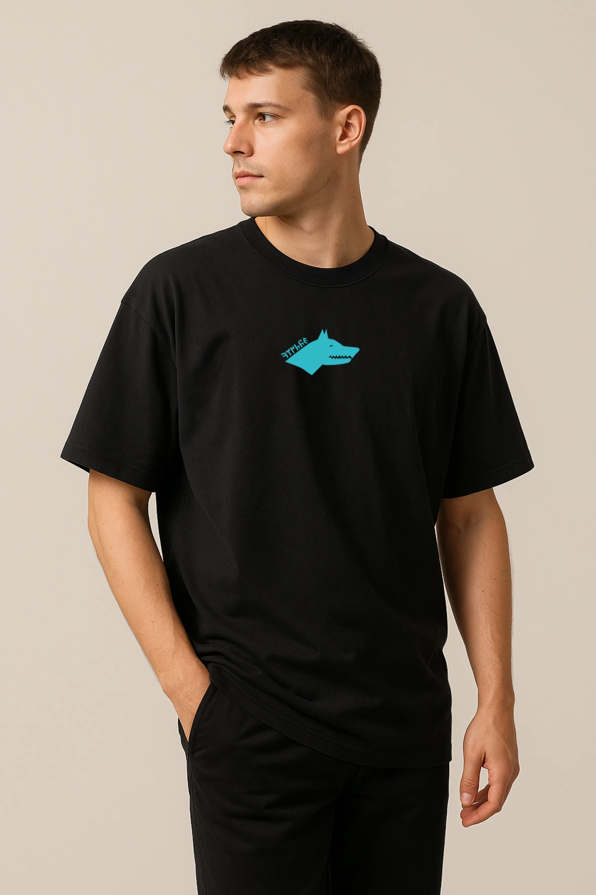 Göktürk Tasarımlı Kalın Kumaş Unisex Siyah T-shirt