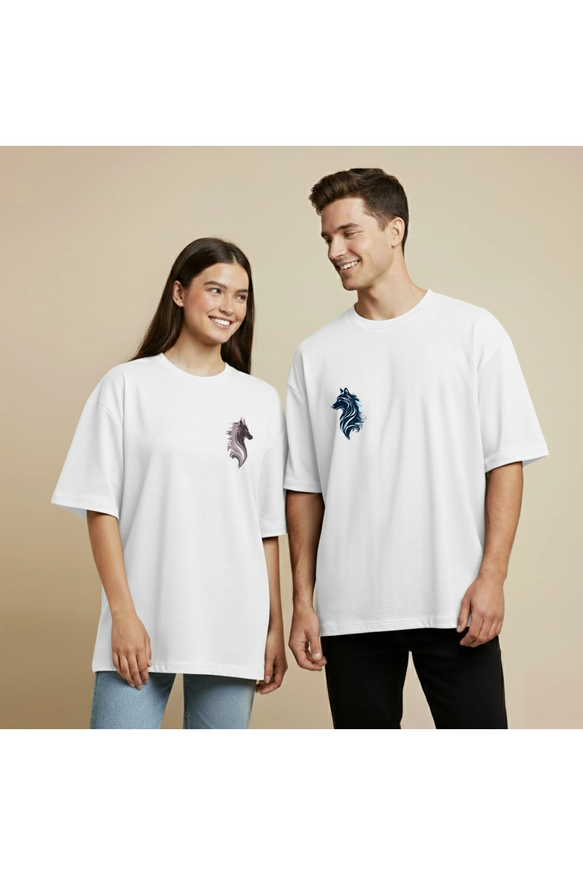 Bozkurt Baskılı Çift Tişört Seti Unisex Oversize Kalıp