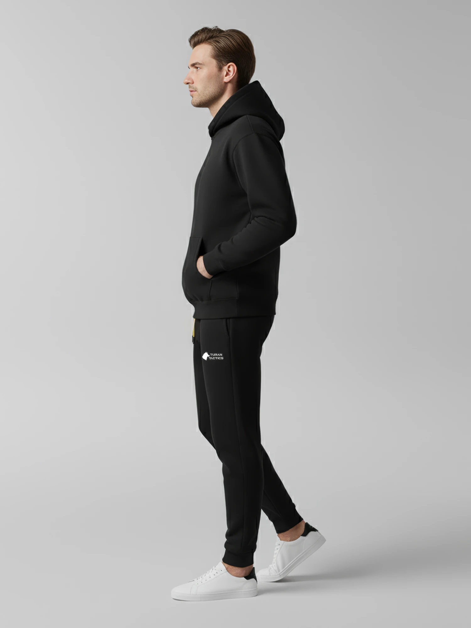 Siyah Kapüşonlu Sweatshirt Eşofman Takımı