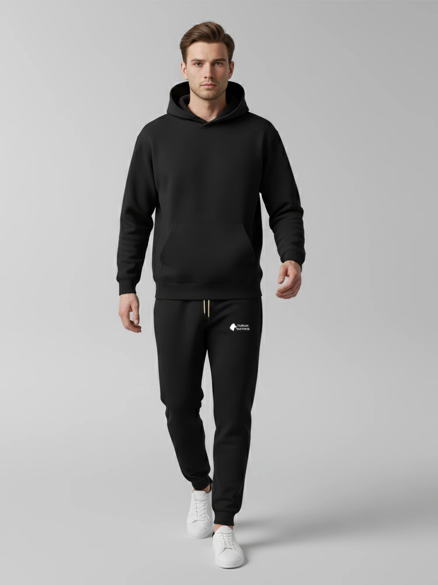 Siyah Kapüşonlu Sweatshirt Eşofman Takımı