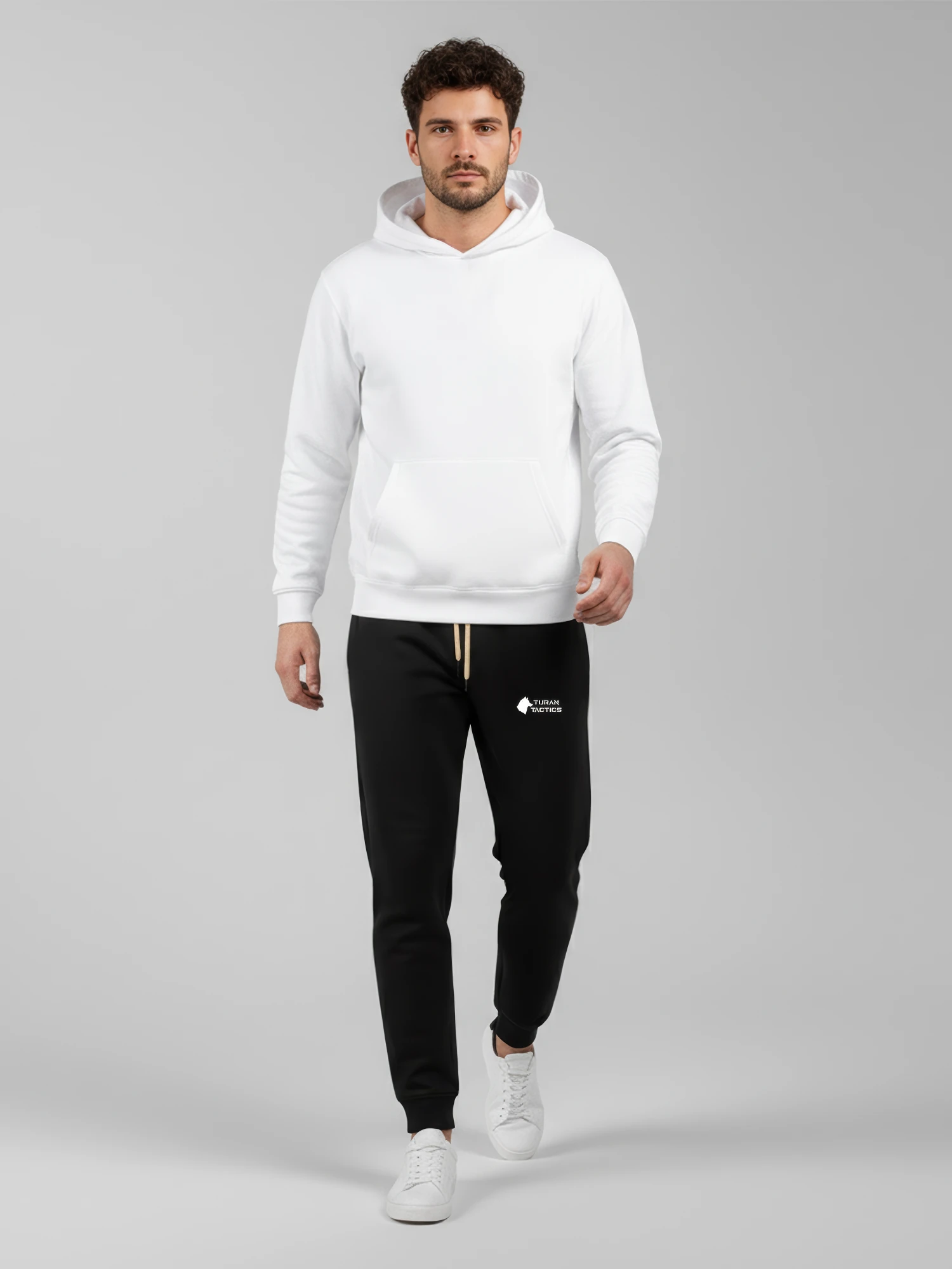 Beyaz Hoodie & Siyah Eşofman Takım