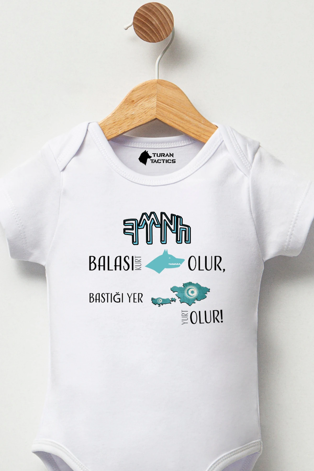 Türk Balası Kurt Olur! Tasarımlı %100 Pamuklu Bebek Body