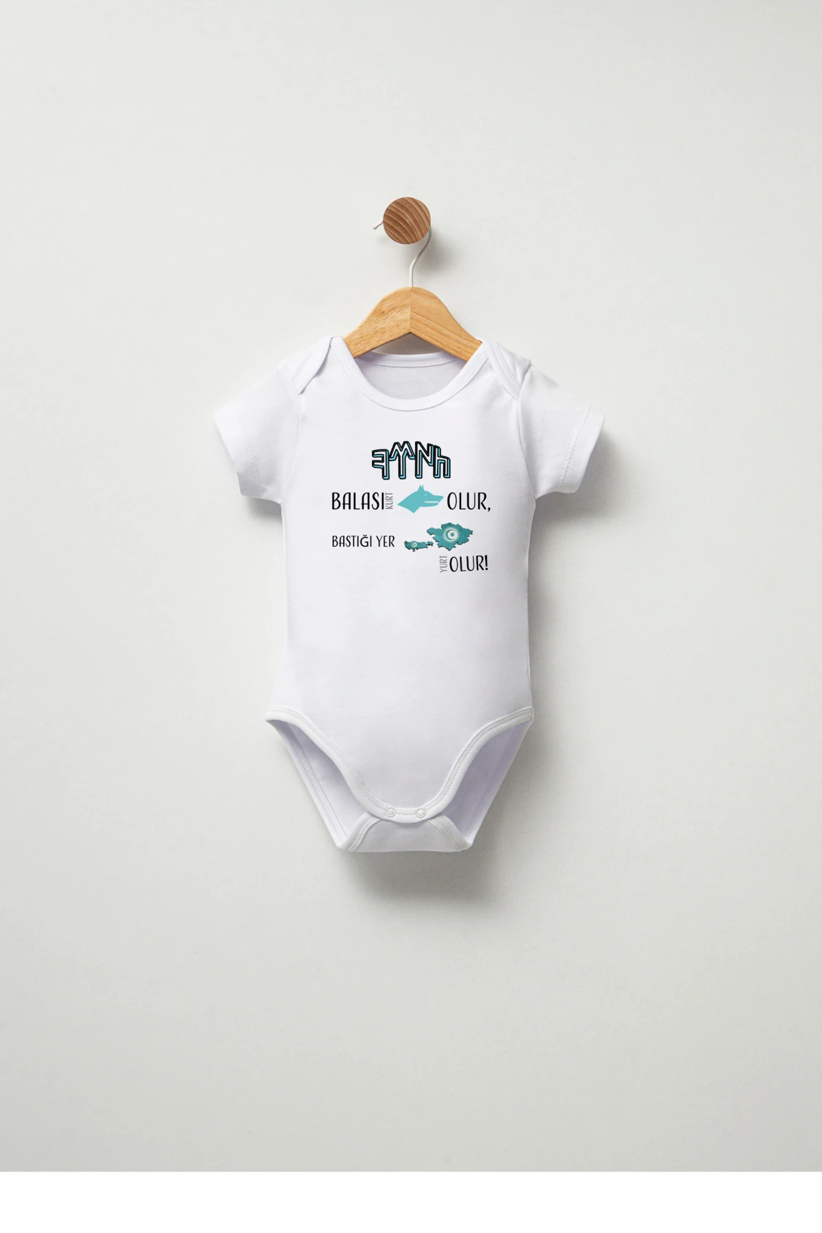 Türk Balası Kurt Olur! Tasarımlı %100 Pamuklu Bebek Body