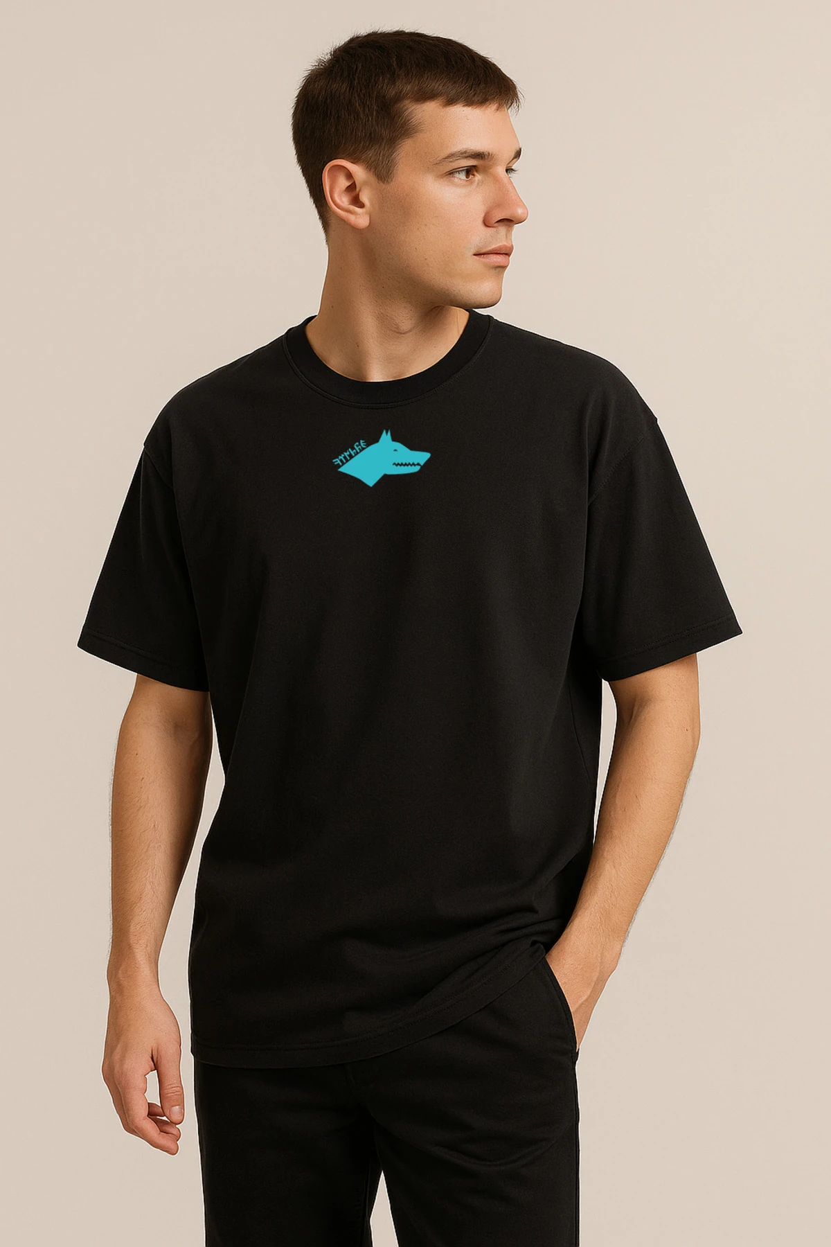 Göktürk Tasarımlı Kalın Kumaş Unisex Siyah T-shirt