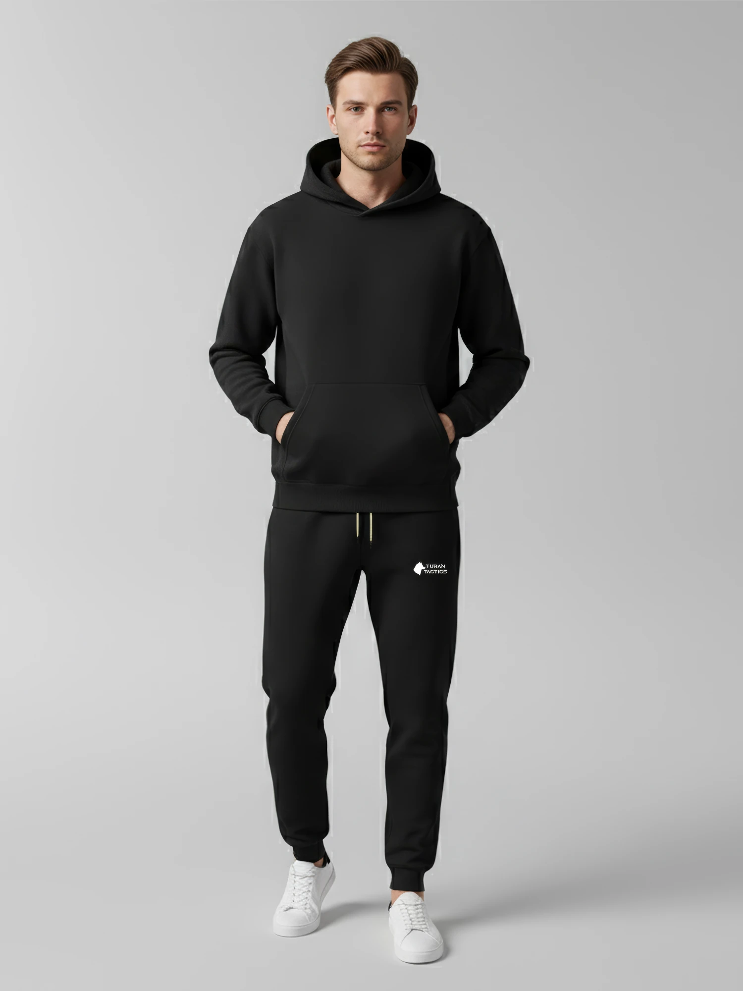 Siyah Kapüşonlu Sweatshirt Eşofman Takımı