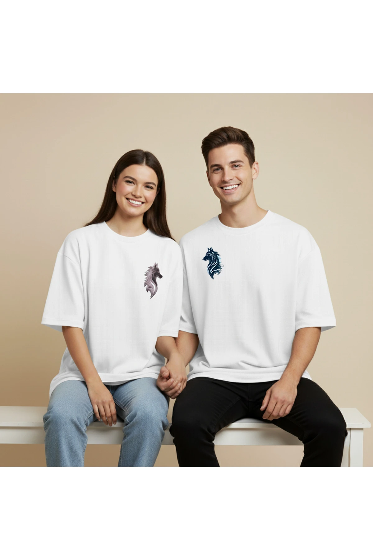 Bozkurt Baskılı Çift Tişört Seti Unisex Oversize Kalıp