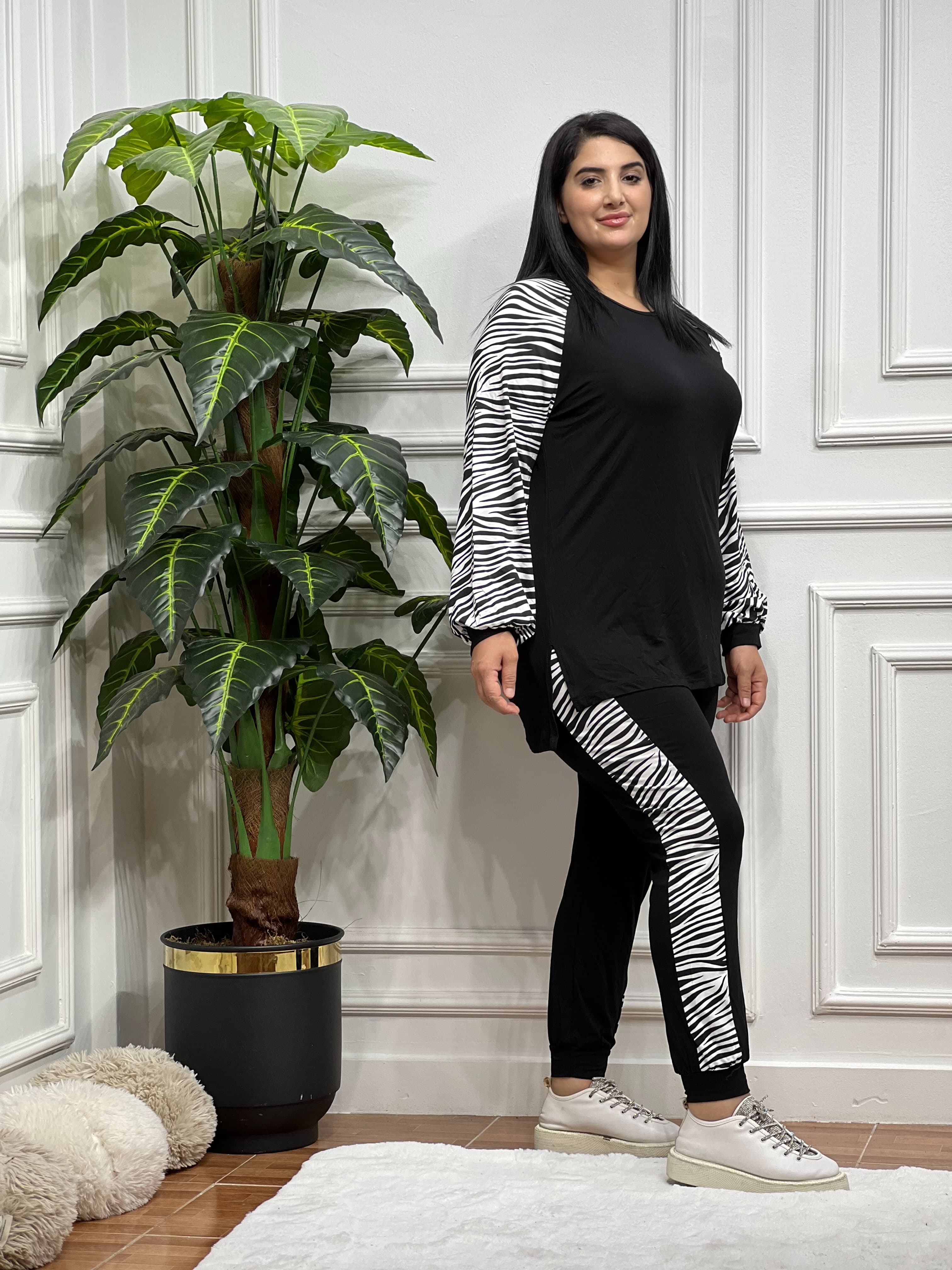 Büyük Beden Lena Takım - Siyah Zebra Desen
