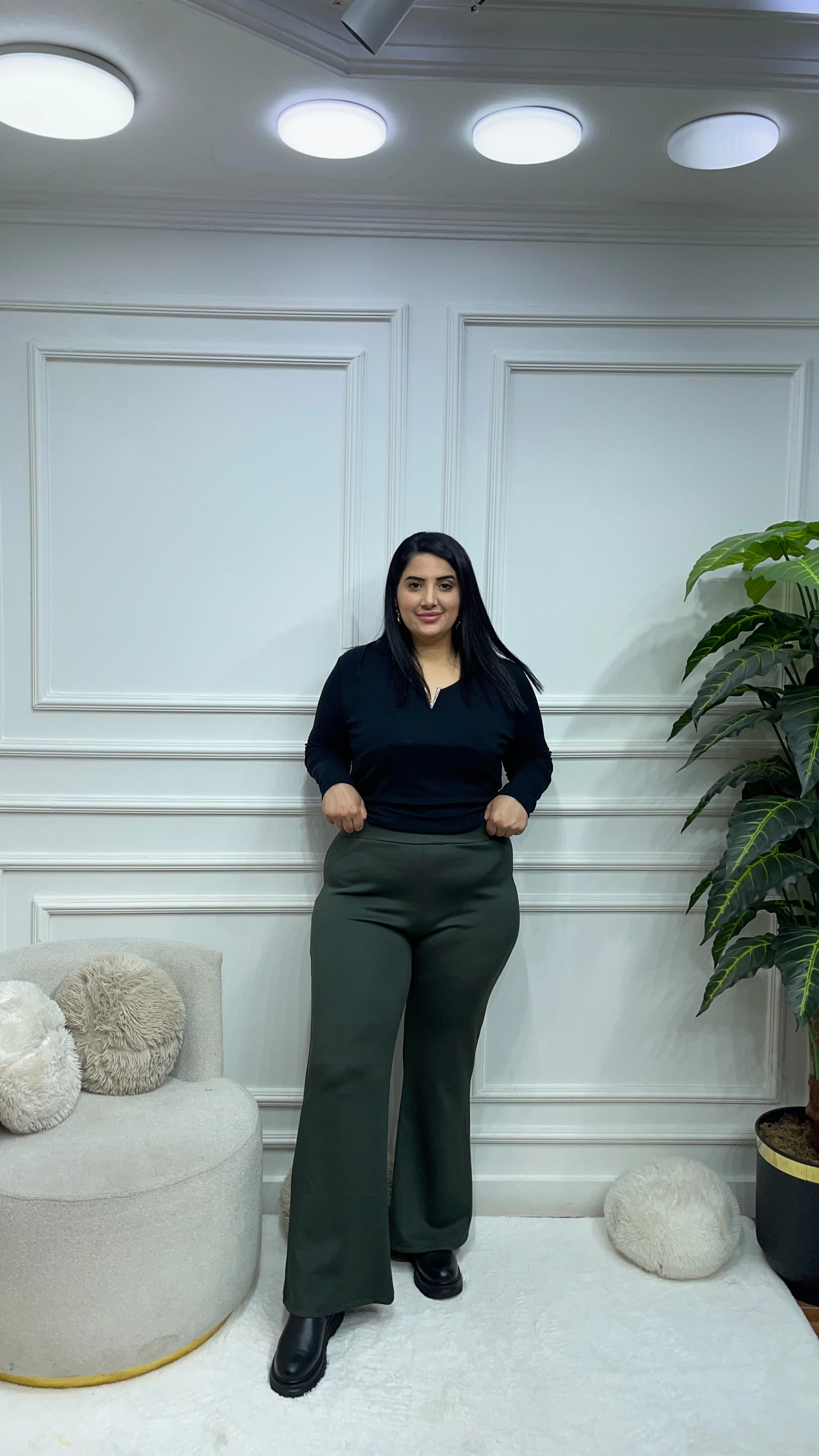 Büyük Beden İspanyol Paça Pantolon - Haki