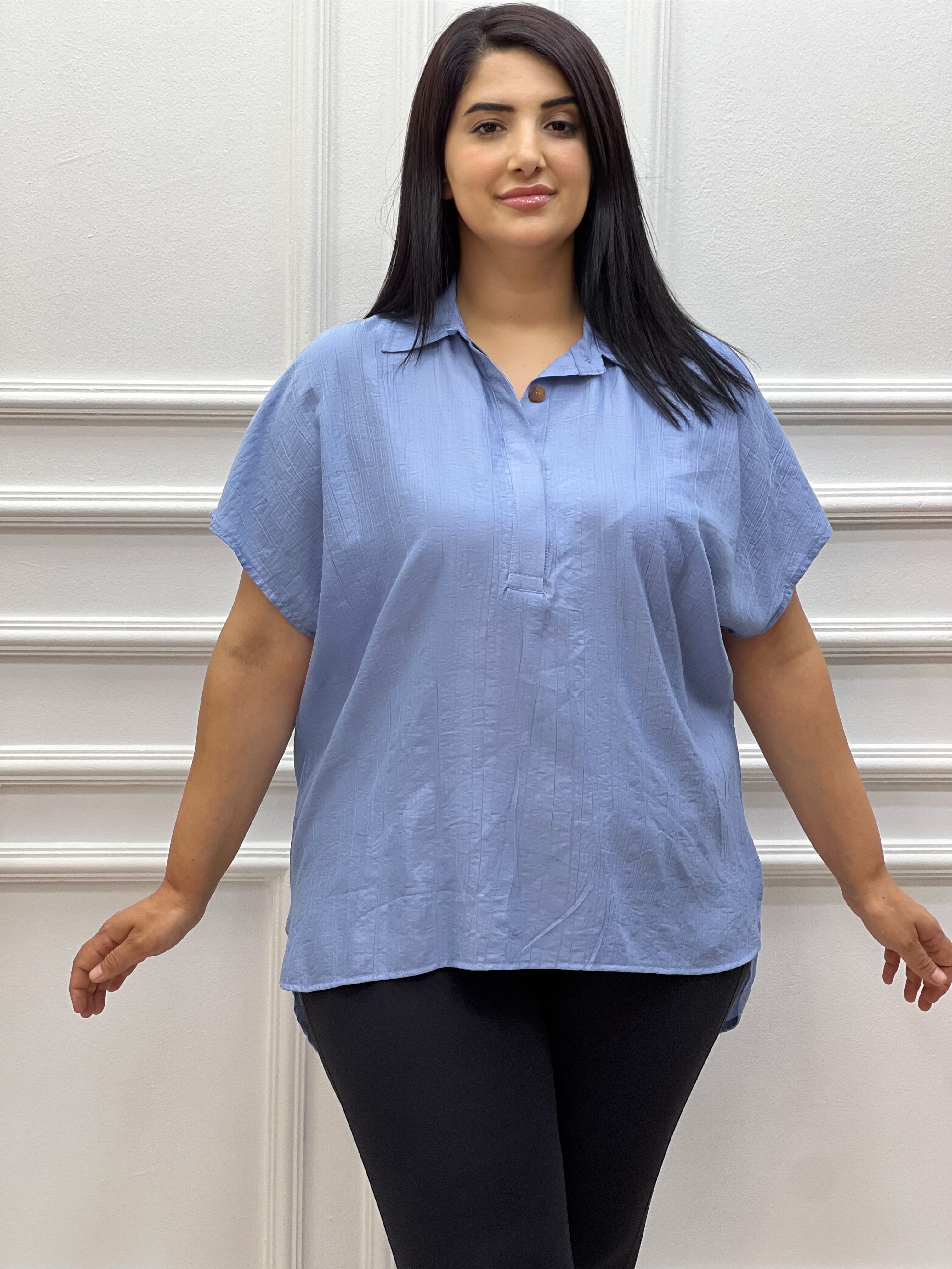 Yazlık Oversize Gömlek - Mavi