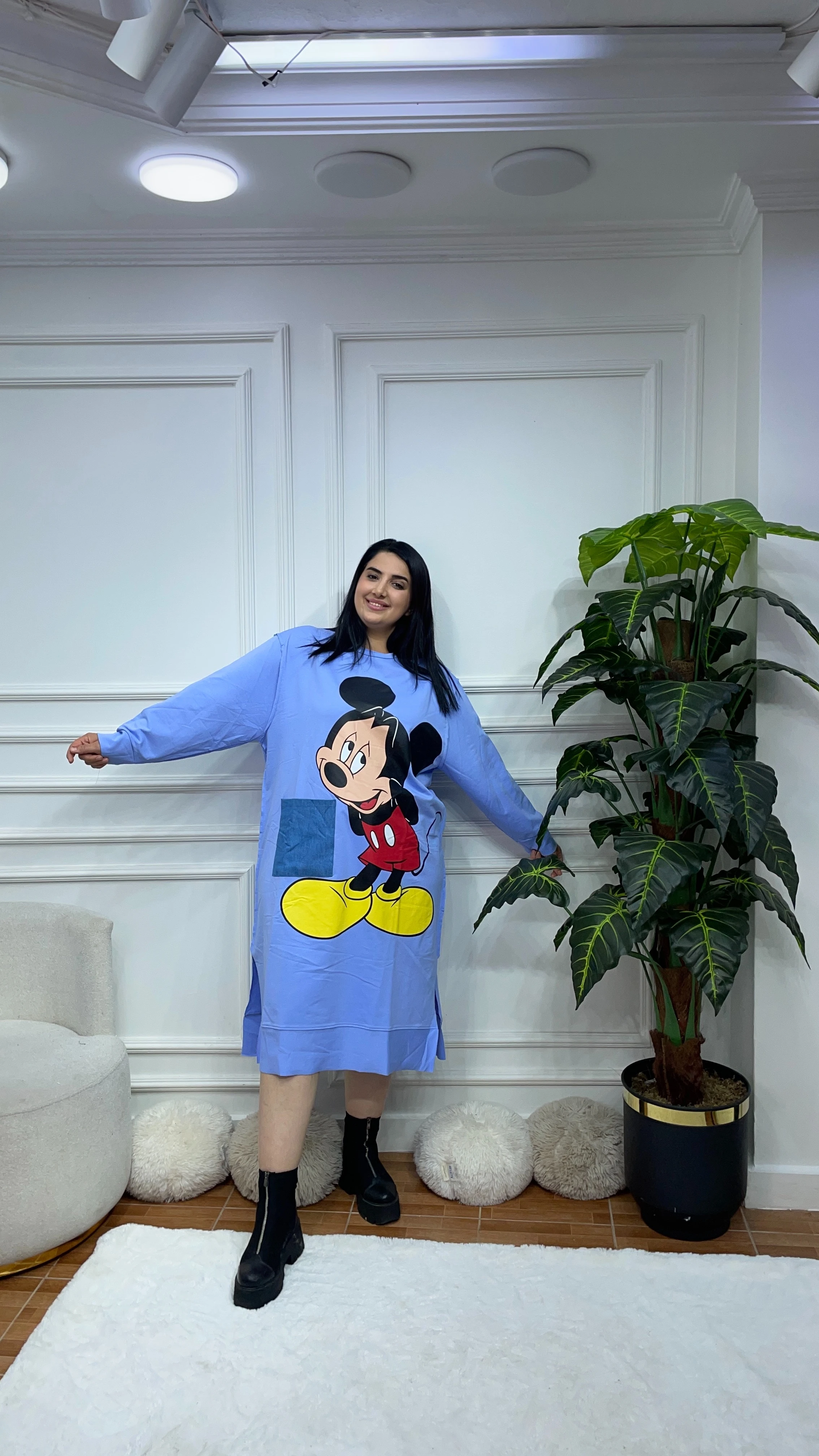 Büyük Beden Mickey Elbise - Bebe Mavisi