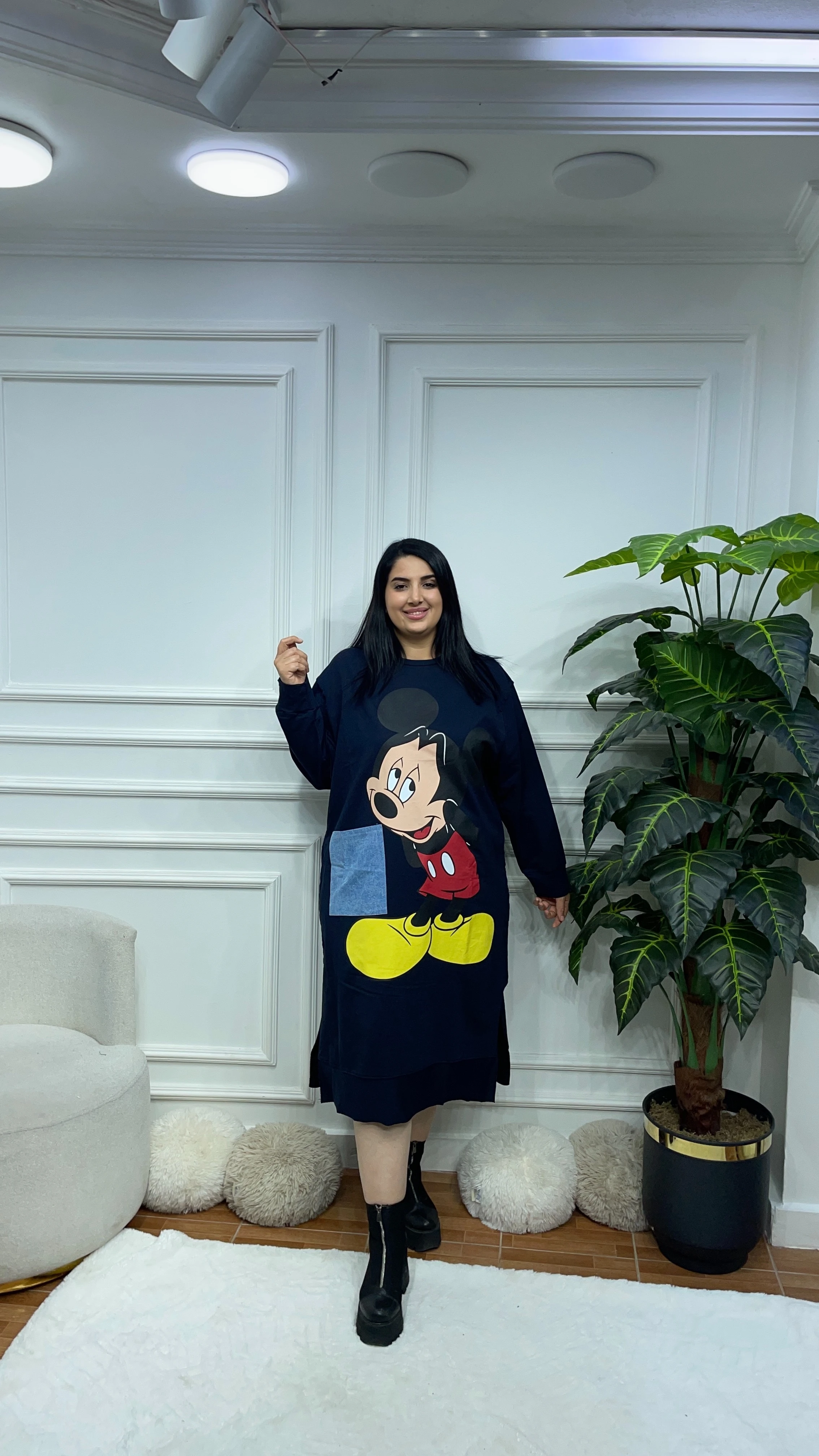 Büyük Beden Mickey Elbise - Lacivert