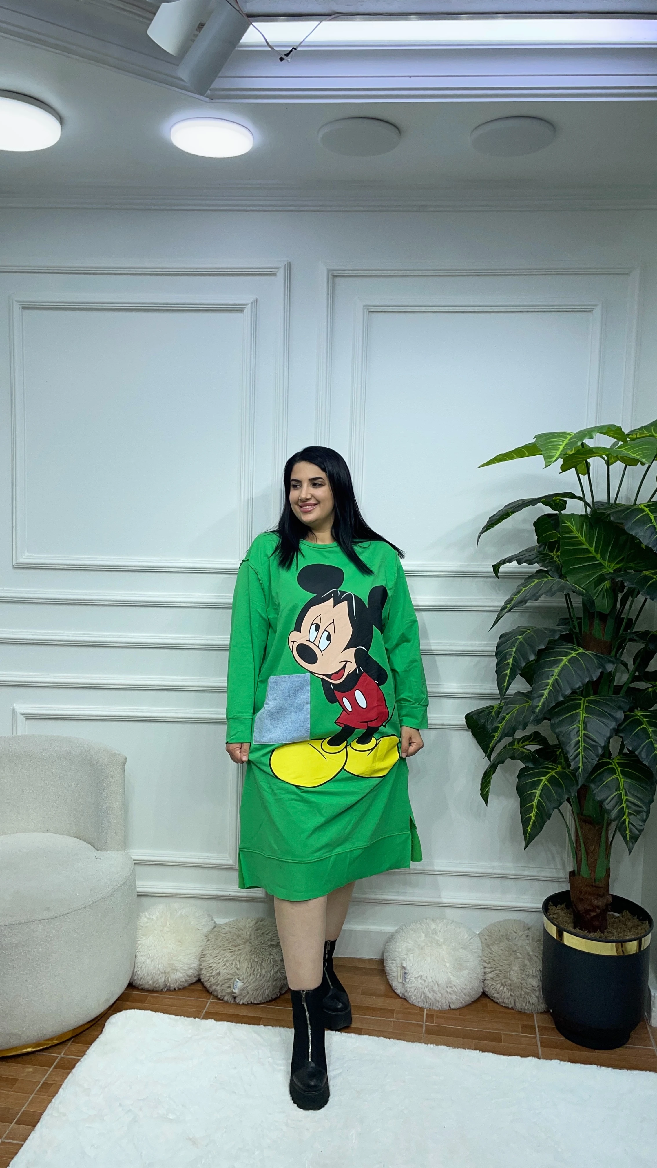 Büyük Beden Mickey Elbise - Benetton Yeşili