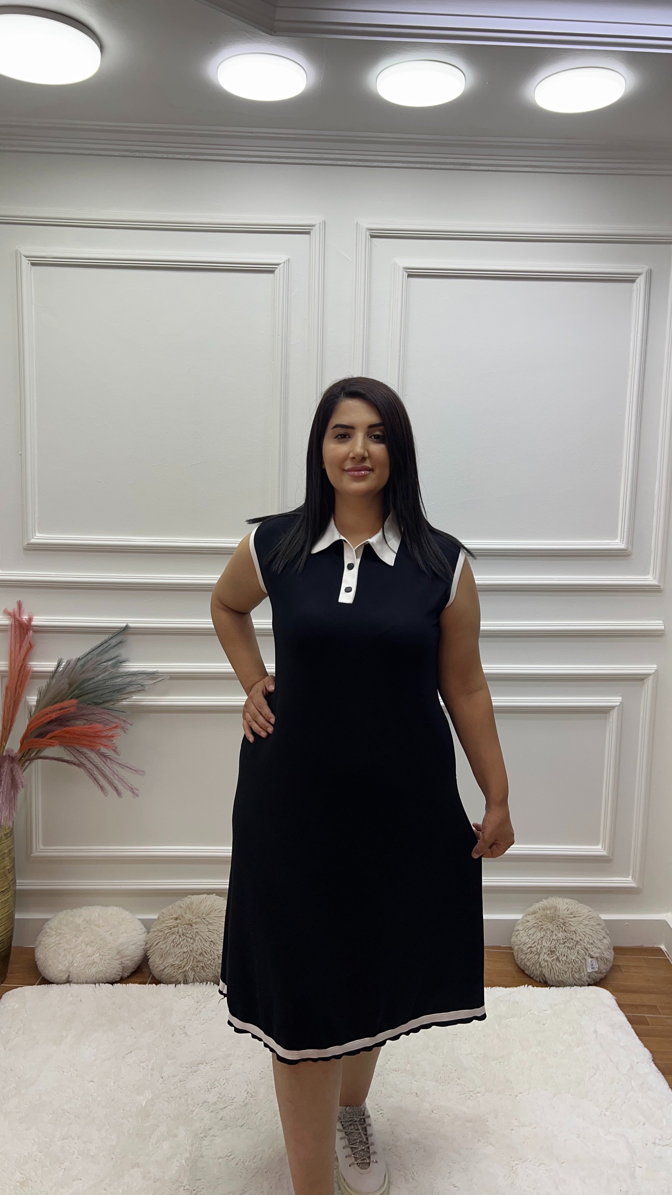 Polo Yaka Sıfır Kol Elbise
