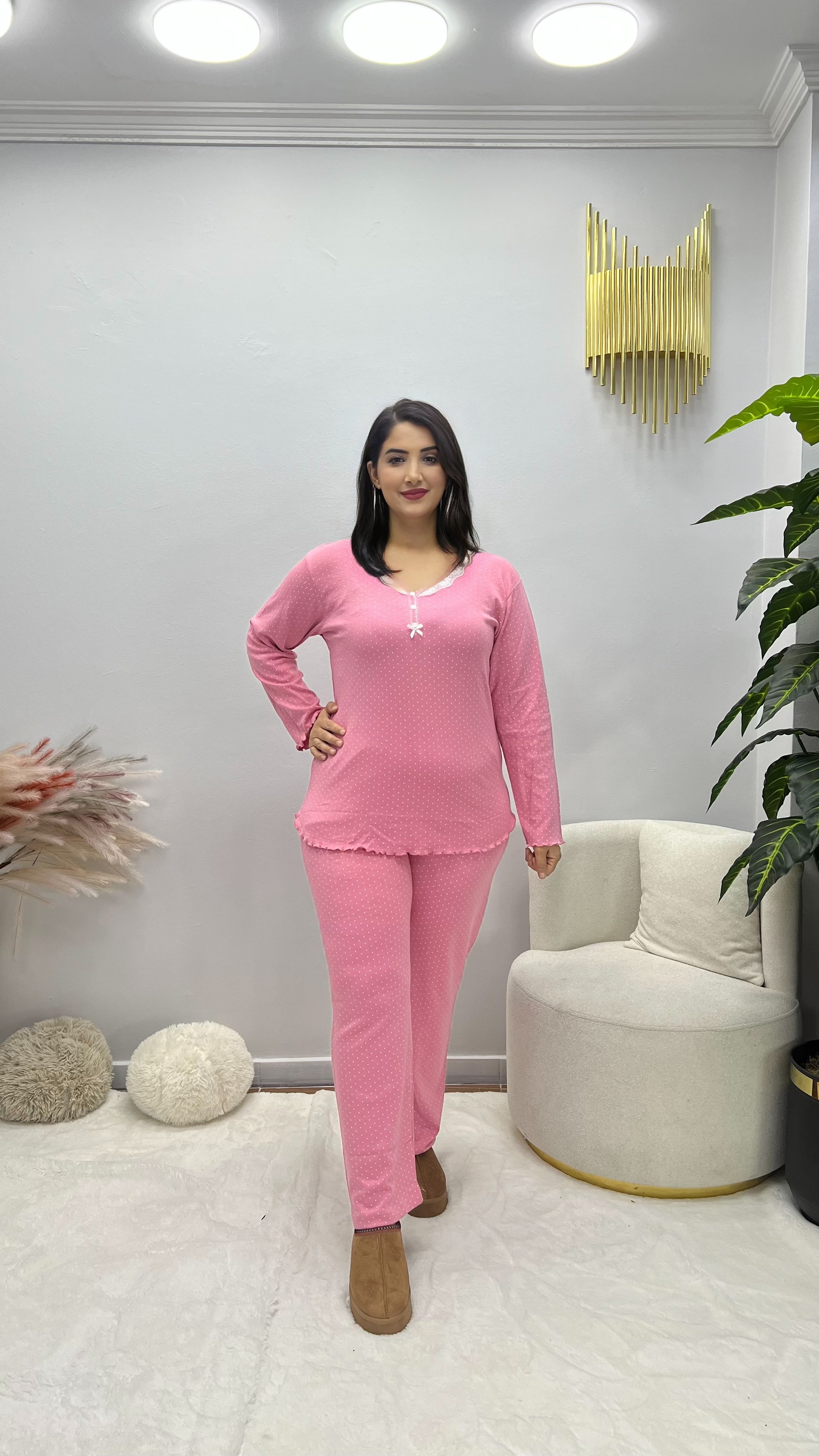 Büyük Beden Monalisa Pijama Takımı - Pembe