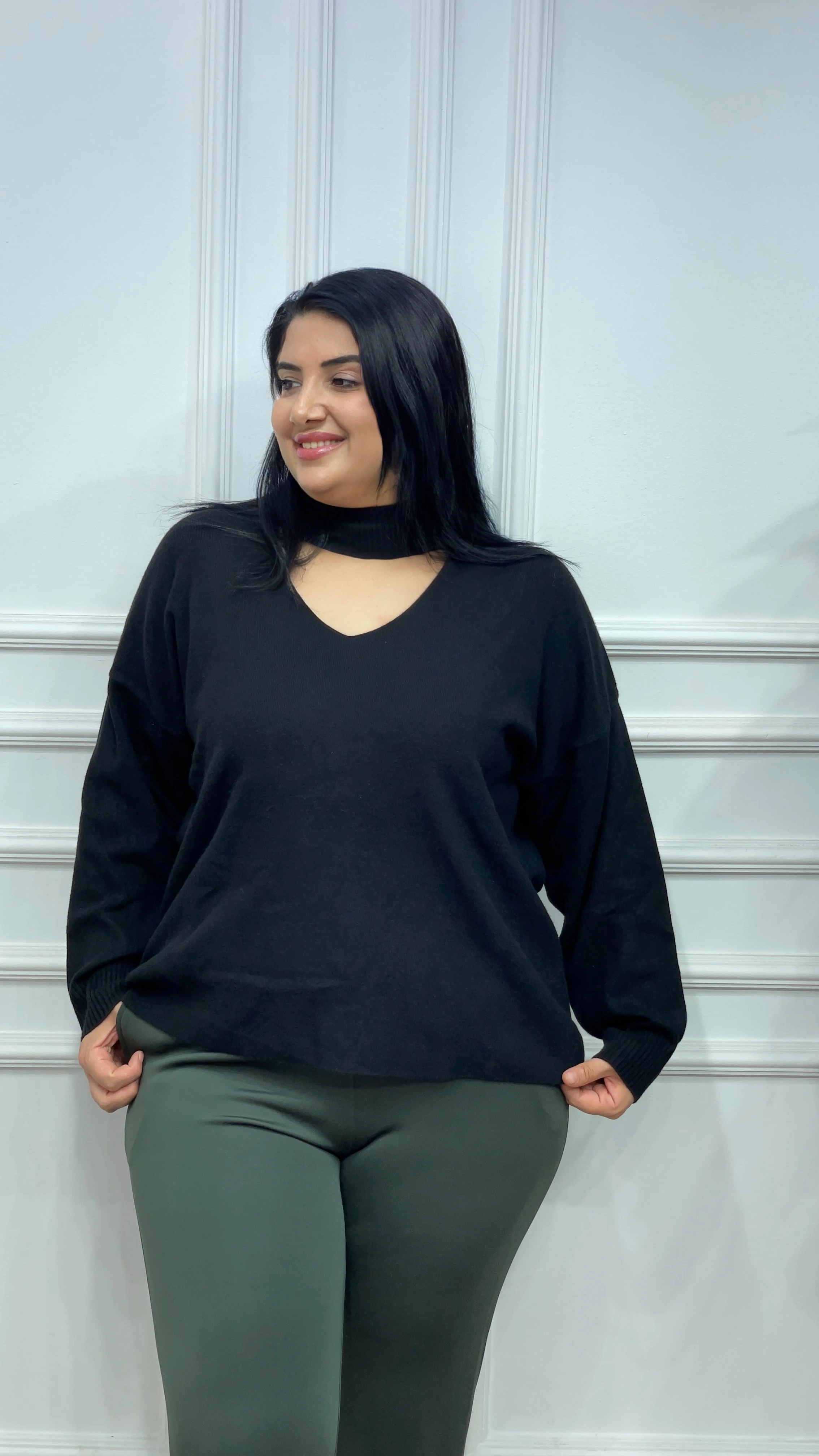 Büyük Beden Boğaz Detaylı Triko