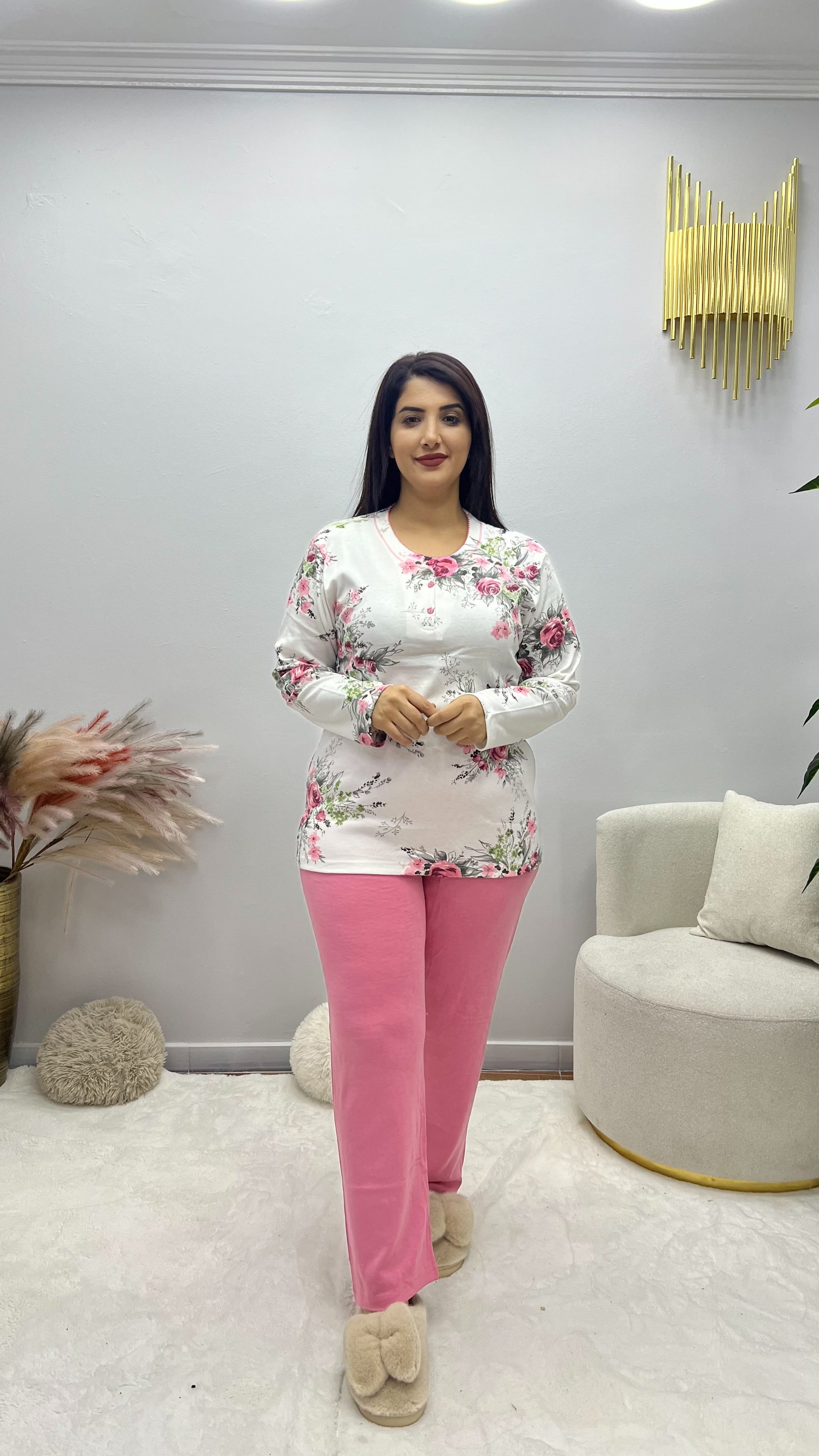 Büyük Beden Marina Pijama Takımı - Pembe