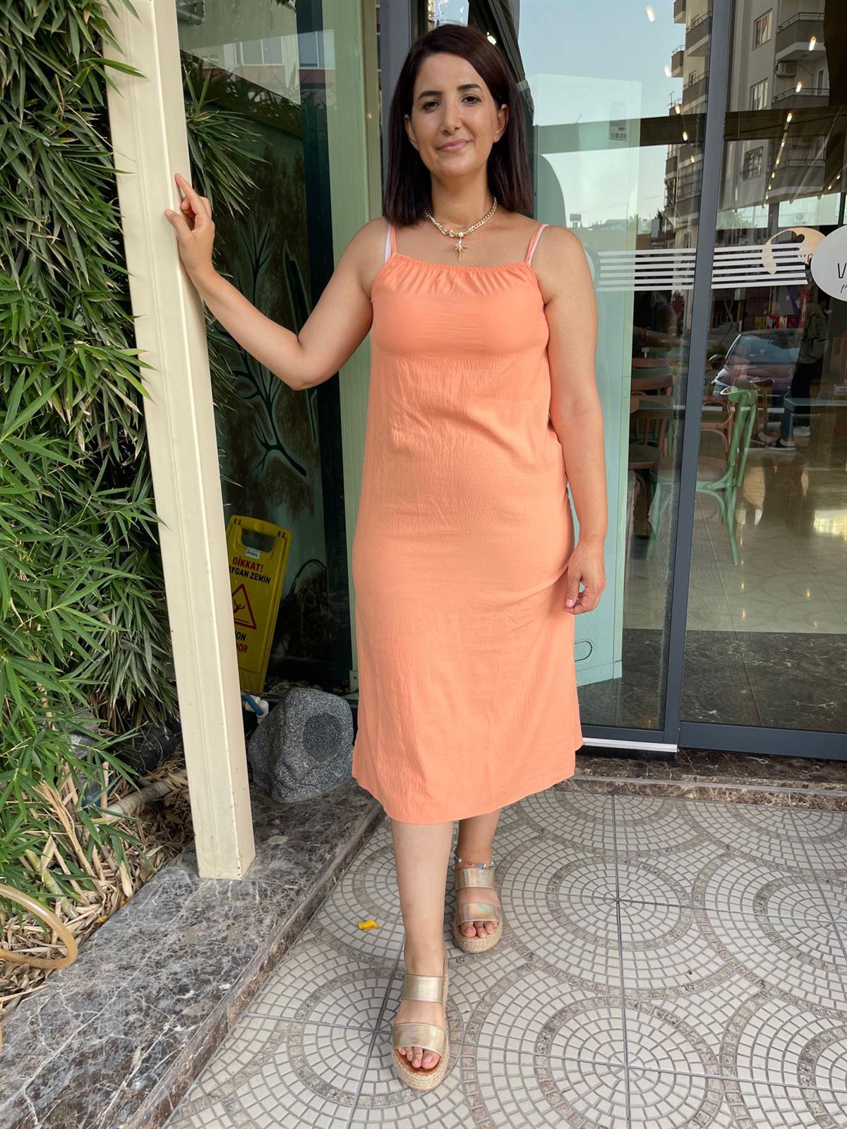 İp Askılı Midi Elbise